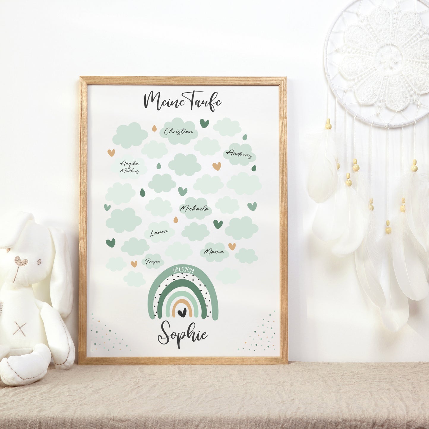Taufe Gästeposter Regenbogen Gästebuch personalisiert Taufgeschenk Taufgästebuch Gästebild Grün