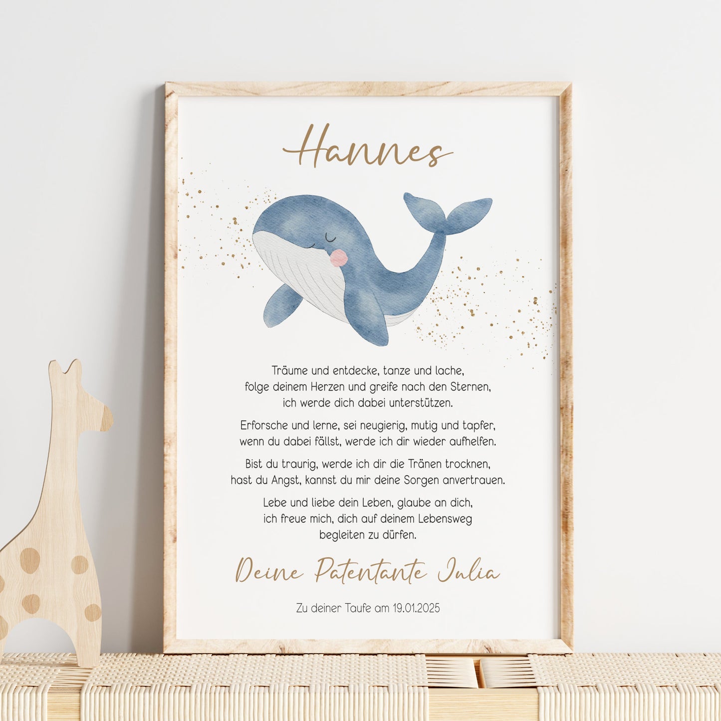 Patenbrief Patenkind Taufbrief Taufe Poster personalisiert Taufgeschenk Wal Mädchen Junge