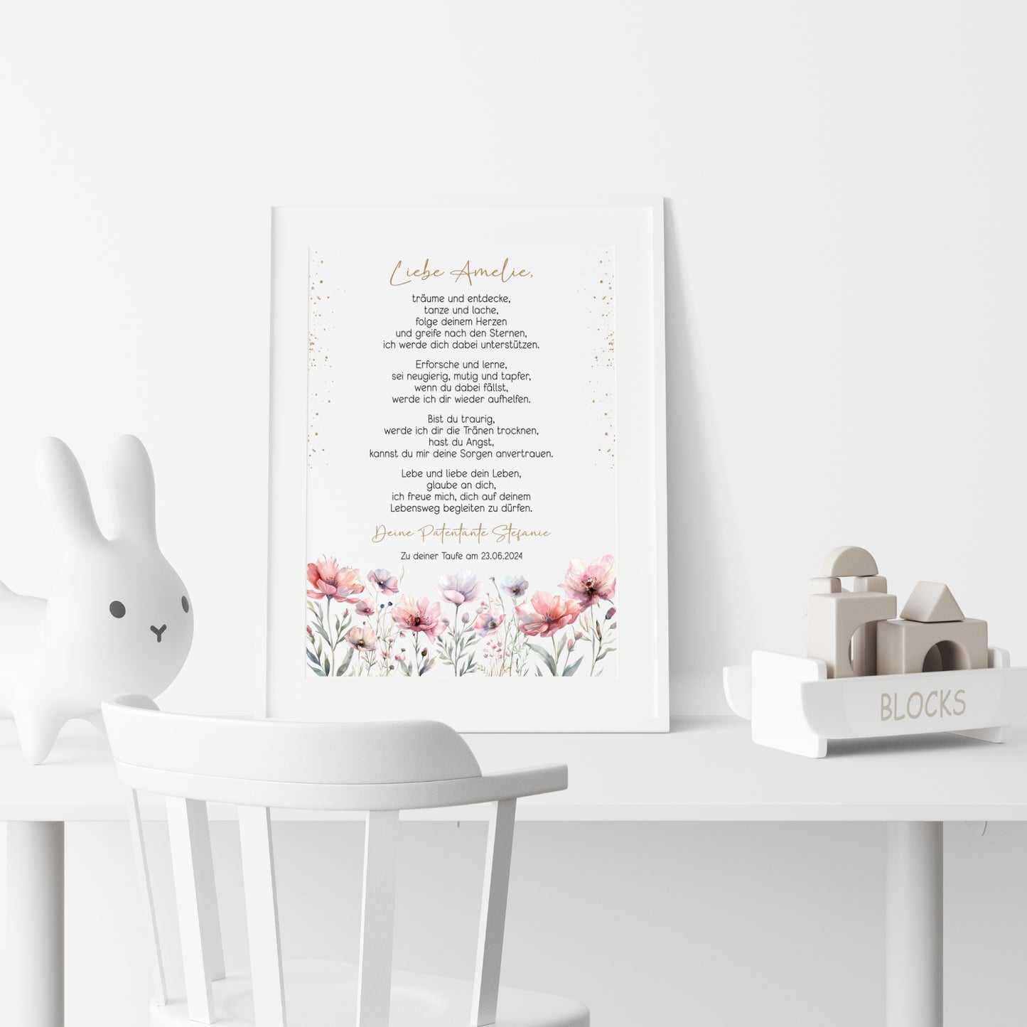 Taufgeschenk Poster Patenkind Geschenk zur Taufe personalisiert Patenbrief Wildblumen Wiesenblumen Taufbrief