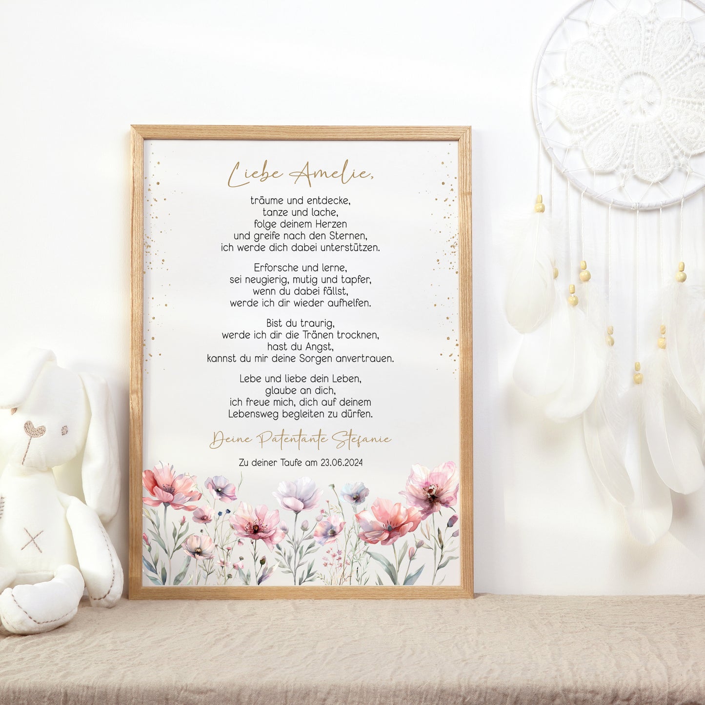 Taufgeschenk Poster Patenkind Geschenk zur Taufe personalisiert Patenbrief Wildblumen Wiesenblumen Taufbrief
