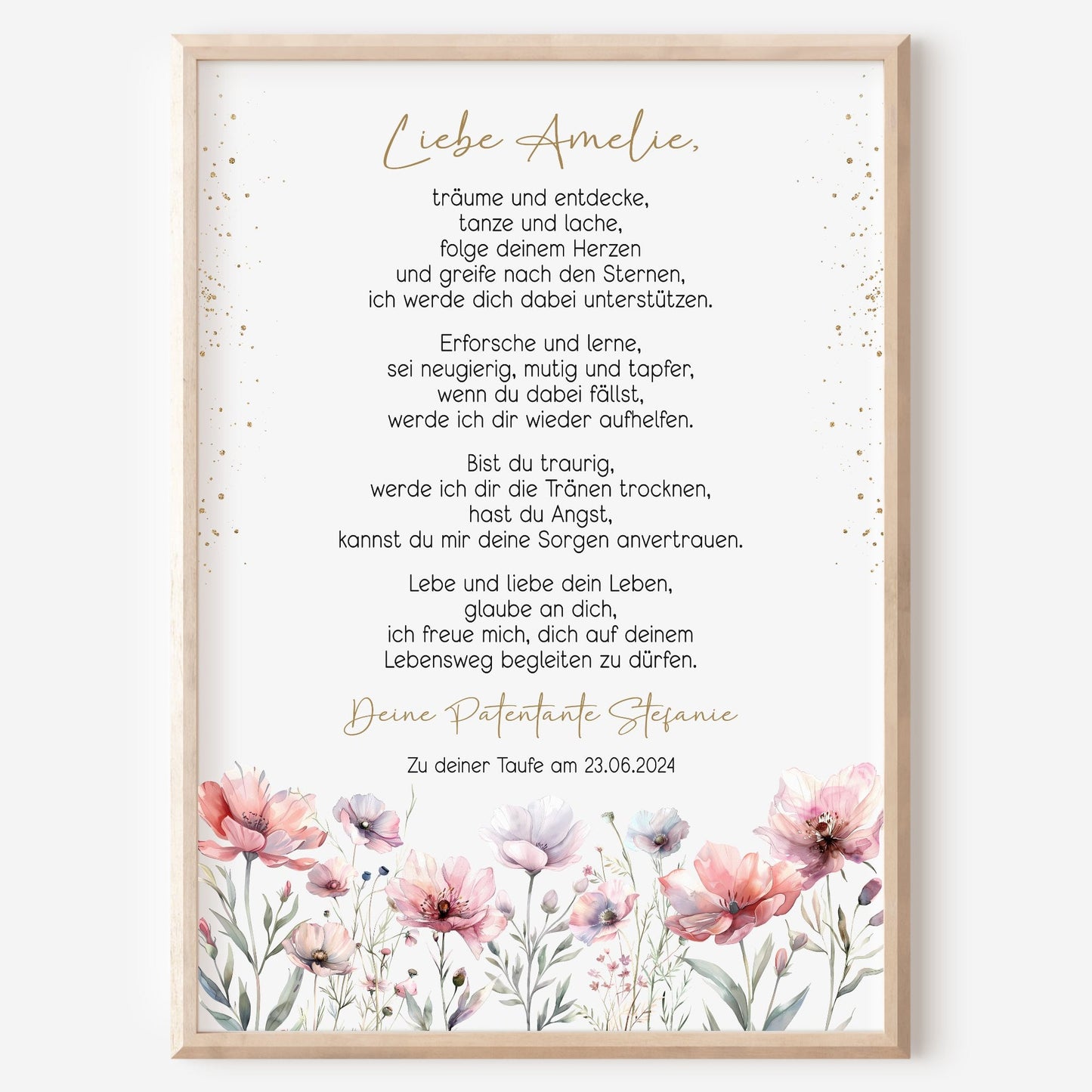 Taufgeschenk Poster Patenkind Geschenk zur Taufe personalisiert Patenbrief Wildblumen Wiesenblumen Taufbrief