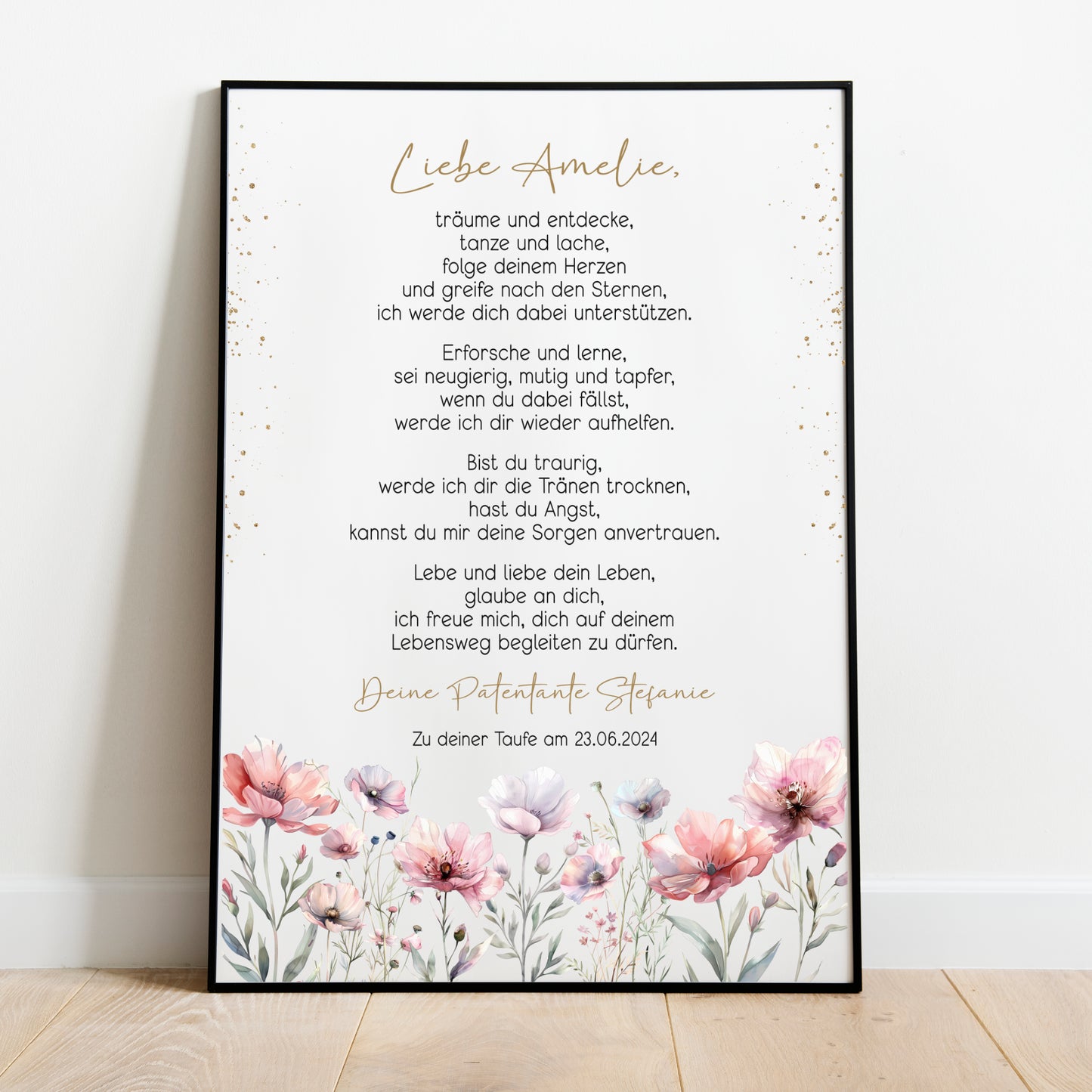 Taufgeschenk Poster Patenkind Geschenk zur Taufe personalisiert Patenbrief Wildblumen Wiesenblumen Taufbrief