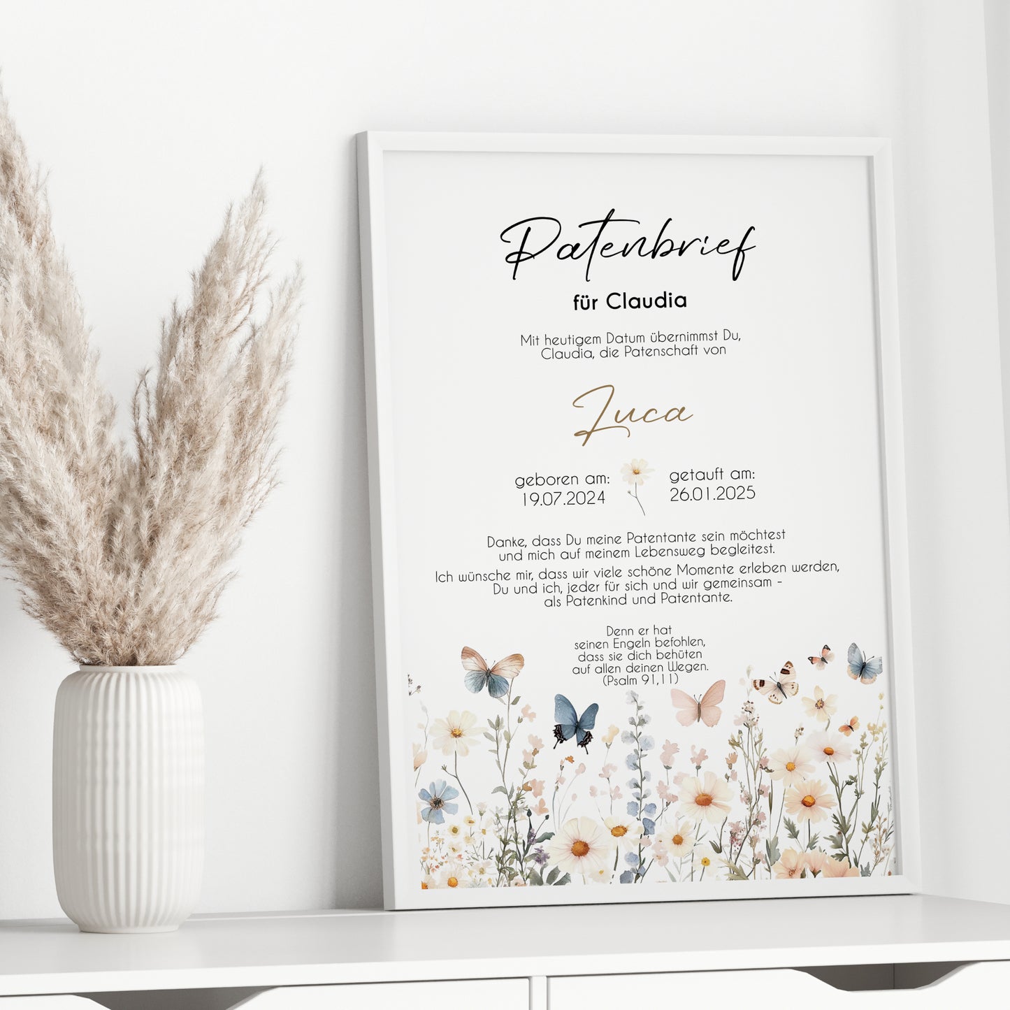 Patenbrief für Patentante Patenonkel Geschenk zur Taufe Poster personalisiert Wildblumen Taufgeschenk Taufbrief