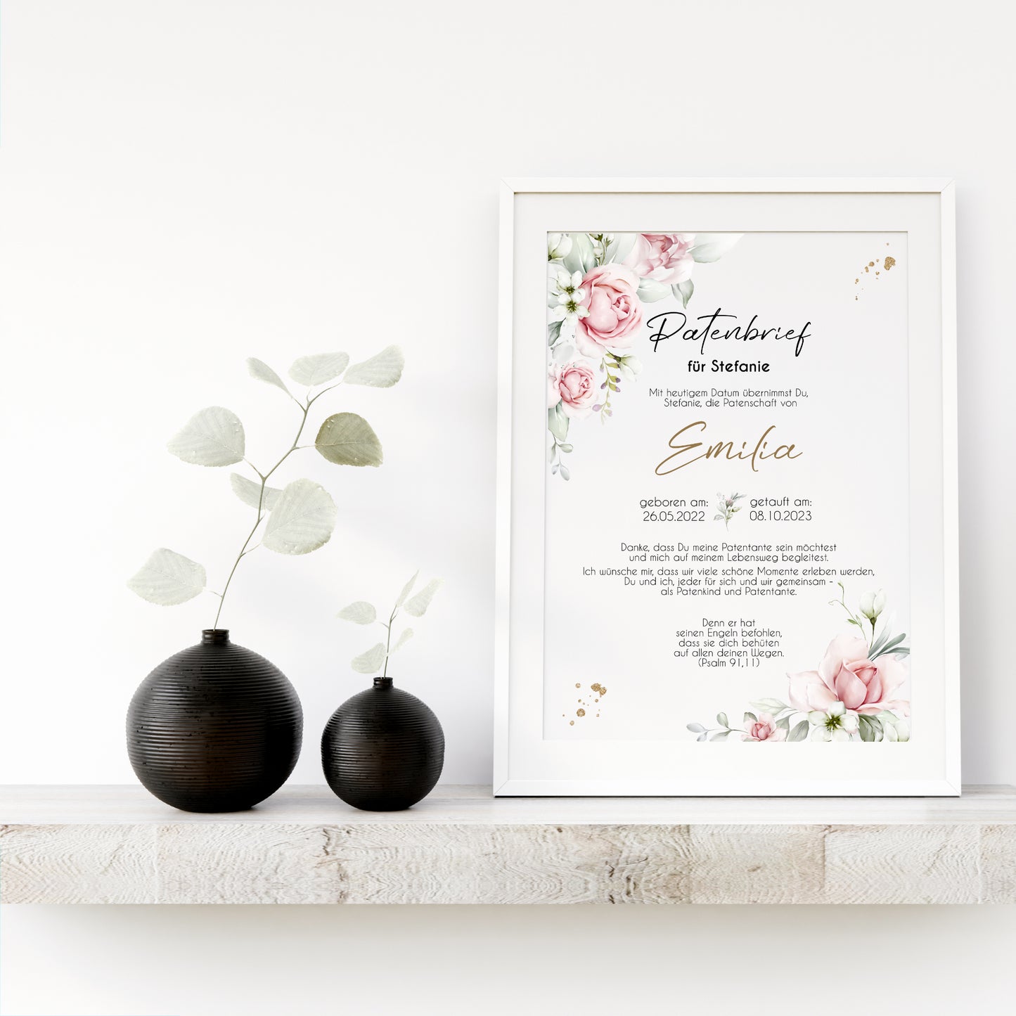 Patenbrief für Patentante Patenonkel personalisiert Taufe Rosen