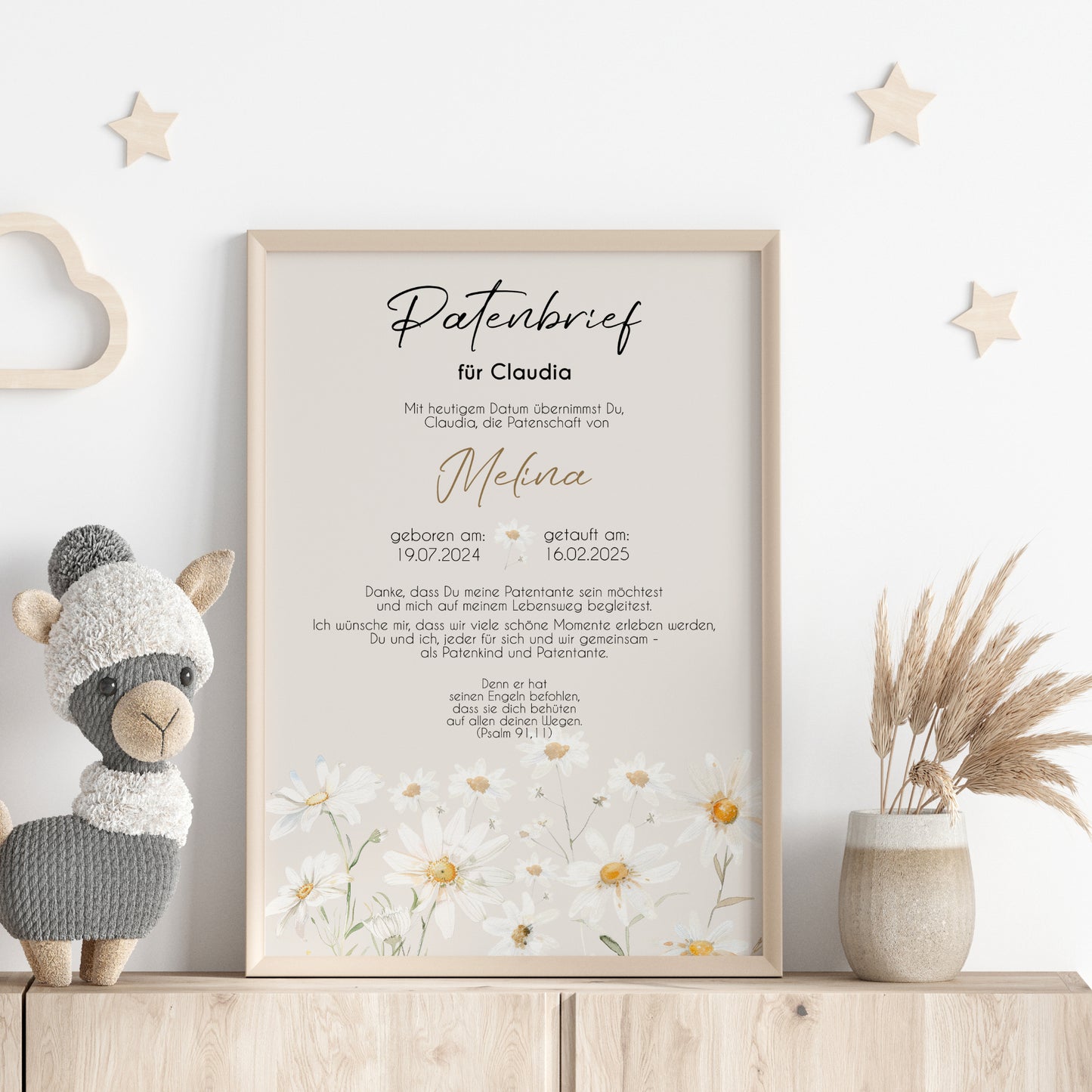 Patenbrief für Patentante Patenonkel Geschenk zur Taufe Poster personalisiert Gänseblümchen Taufgeschenk Taufbrief