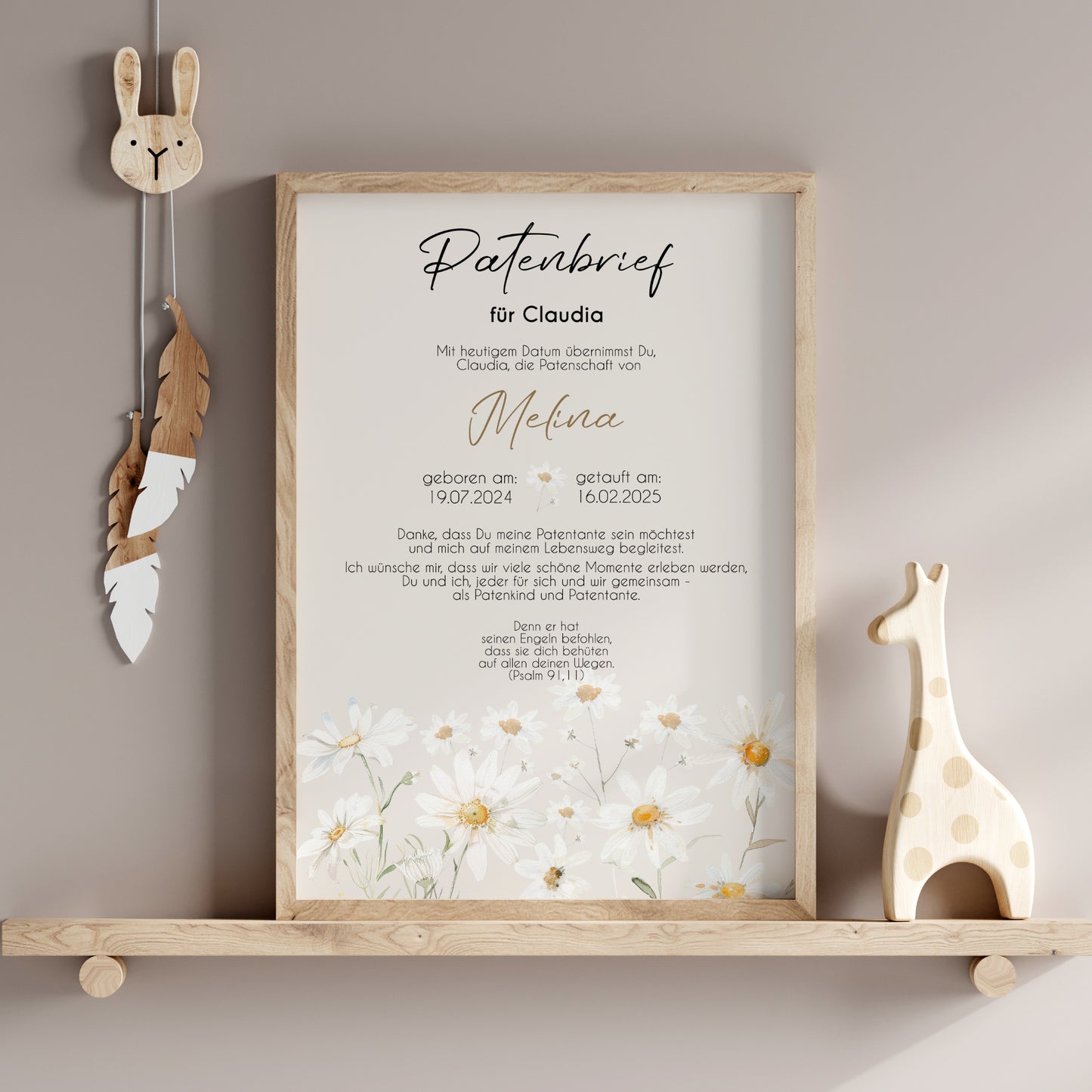 Patenbrief für Patentante Patenonkel Geschenk zur Taufe Poster personalisiert Gänseblümchen Taufgeschenk Taufbrief