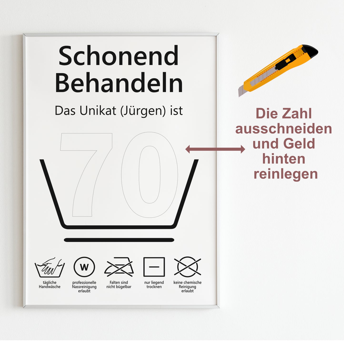 Geldgeschenk 70. Geburtstag Schonend Behandeln Jubiläum runder Geburtstag Personalisiert