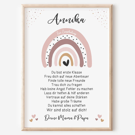 Einschulung Poster Affirmation Schulanfang Mädchen Regenbogen Rosa personalisiert