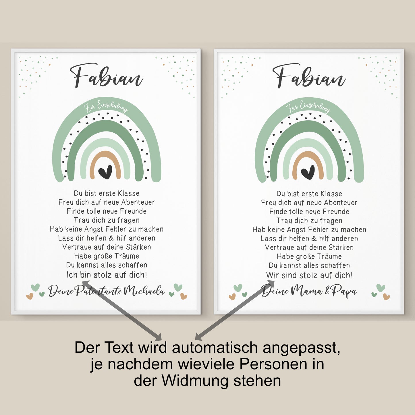 Einschulung Poster Affirmation Schulanfang Mädchen Jungen Regenbogen Grün personalisiert