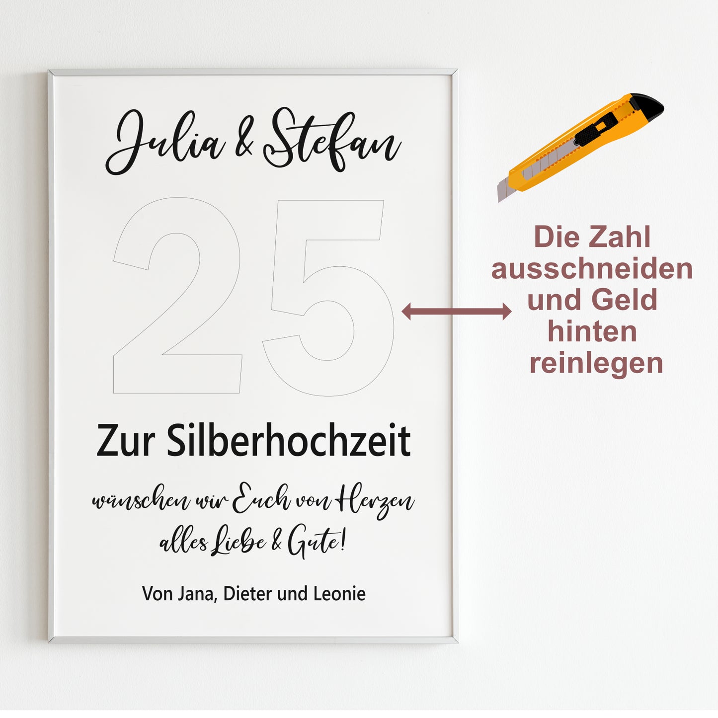 Geldgeschenk Silberhochzeit Jubiläum Personalisiert Poster 25 Jahre Hochzeitstag