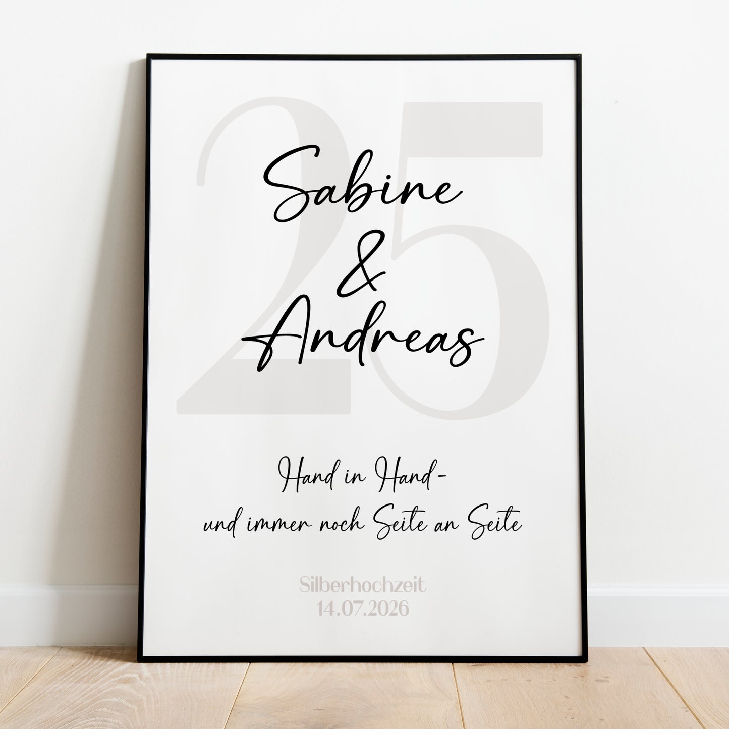 Silberhochzeit Geschenk Jubiläum Personalisiert Poster 25 Jahre Hochzeitstag Beige