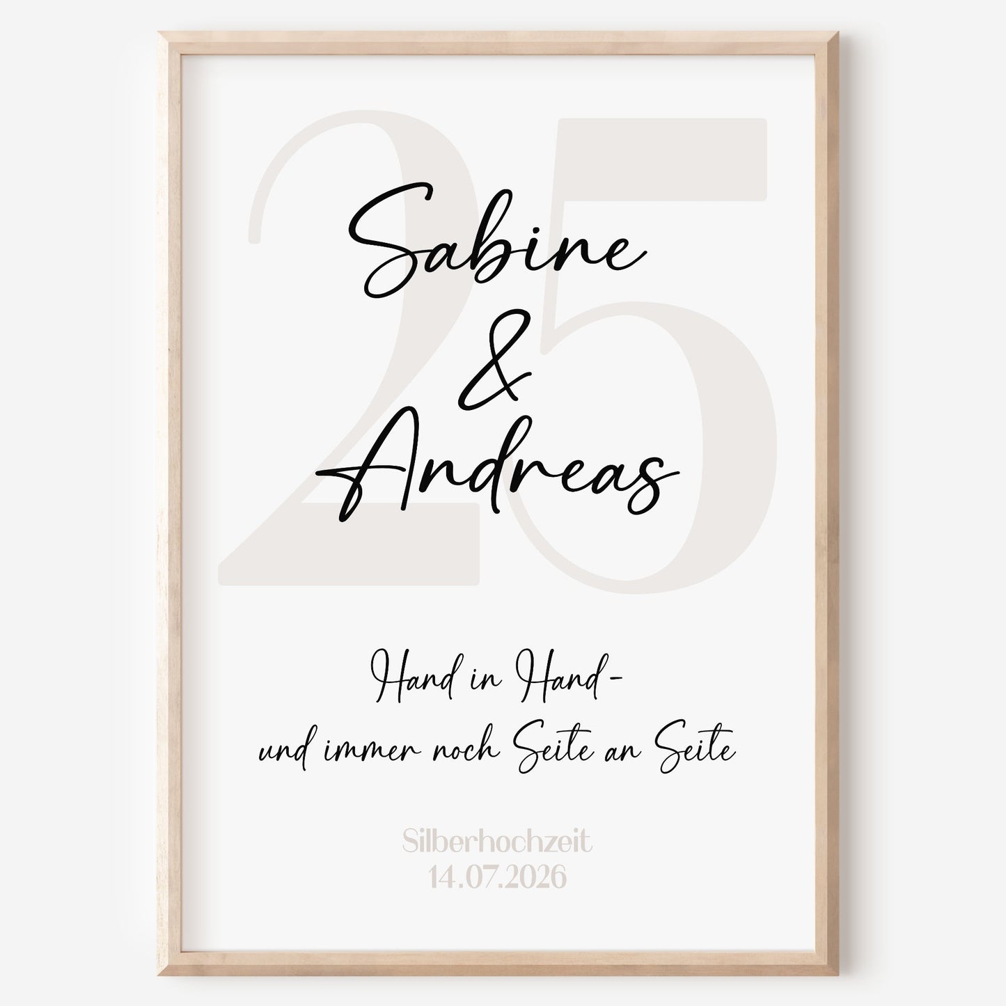 Silberhochzeit Geschenk Jubiläum Personalisiert Poster 25 Jahre Hochzeitstag Beige