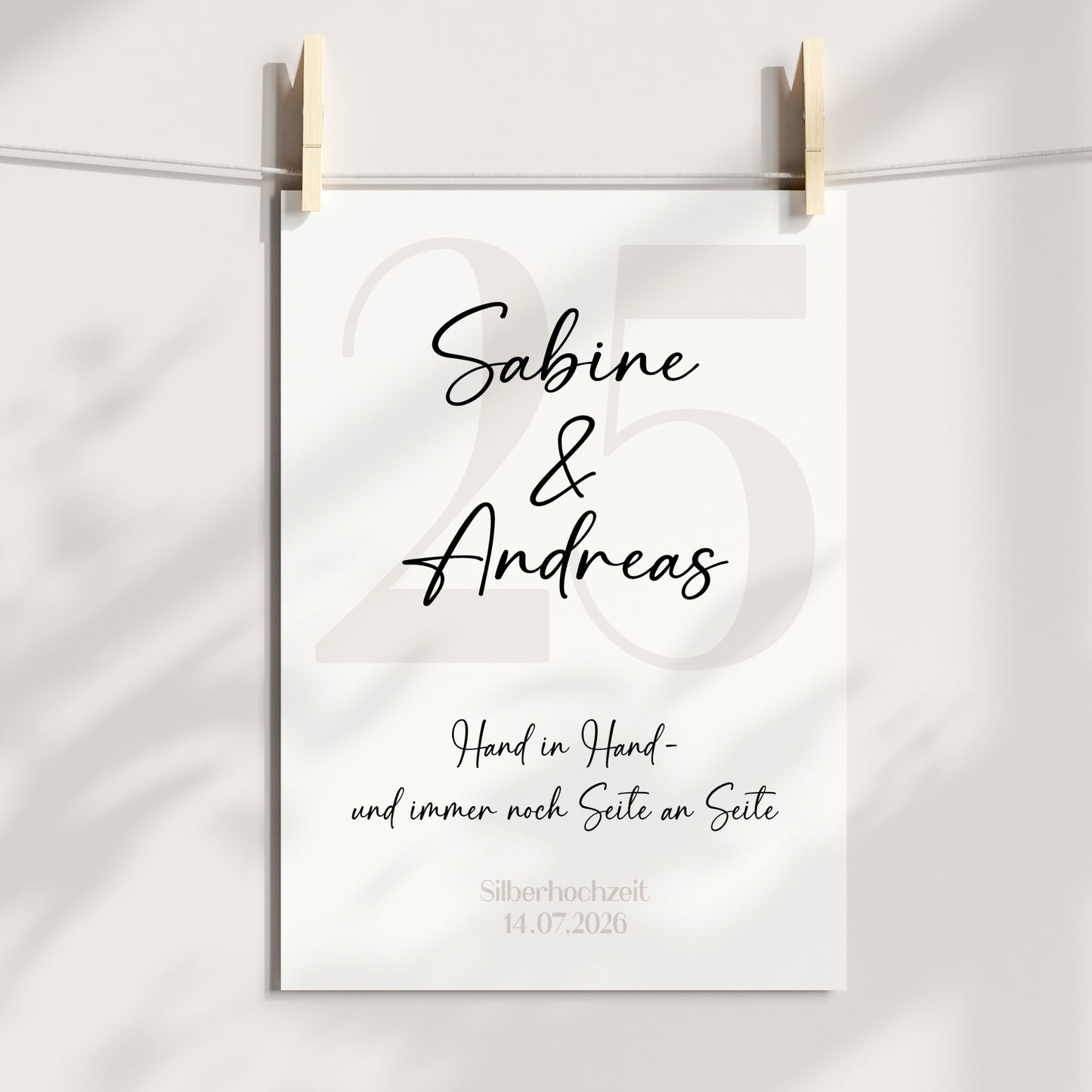 Silberhochzeit Geschenk Jubiläum Personalisiert Poster 25 Jahre Hochzeitstag Beige