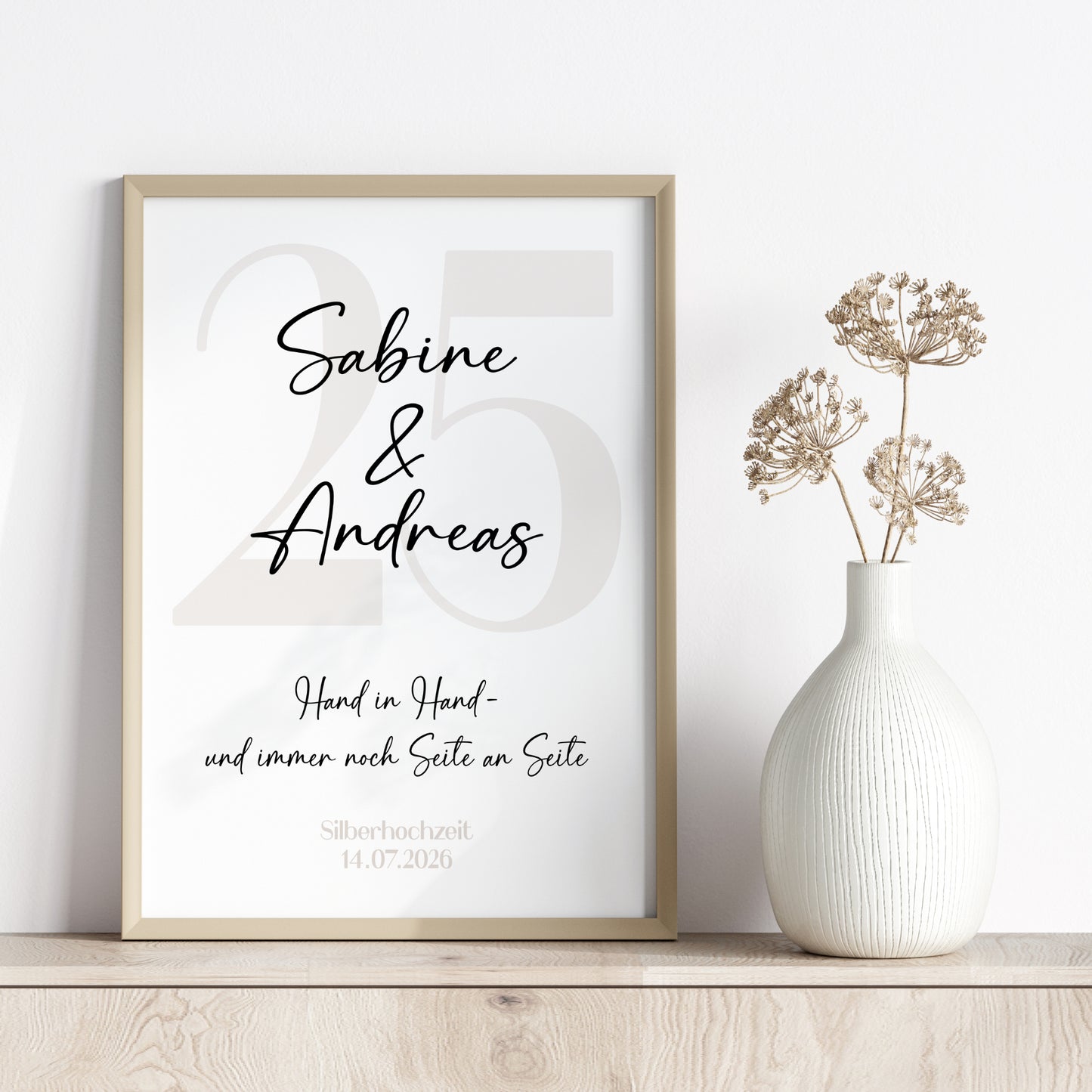 Silberhochzeit Geschenk Jubiläum Personalisiert Poster 25 Jahre Hochzeitstag Beige