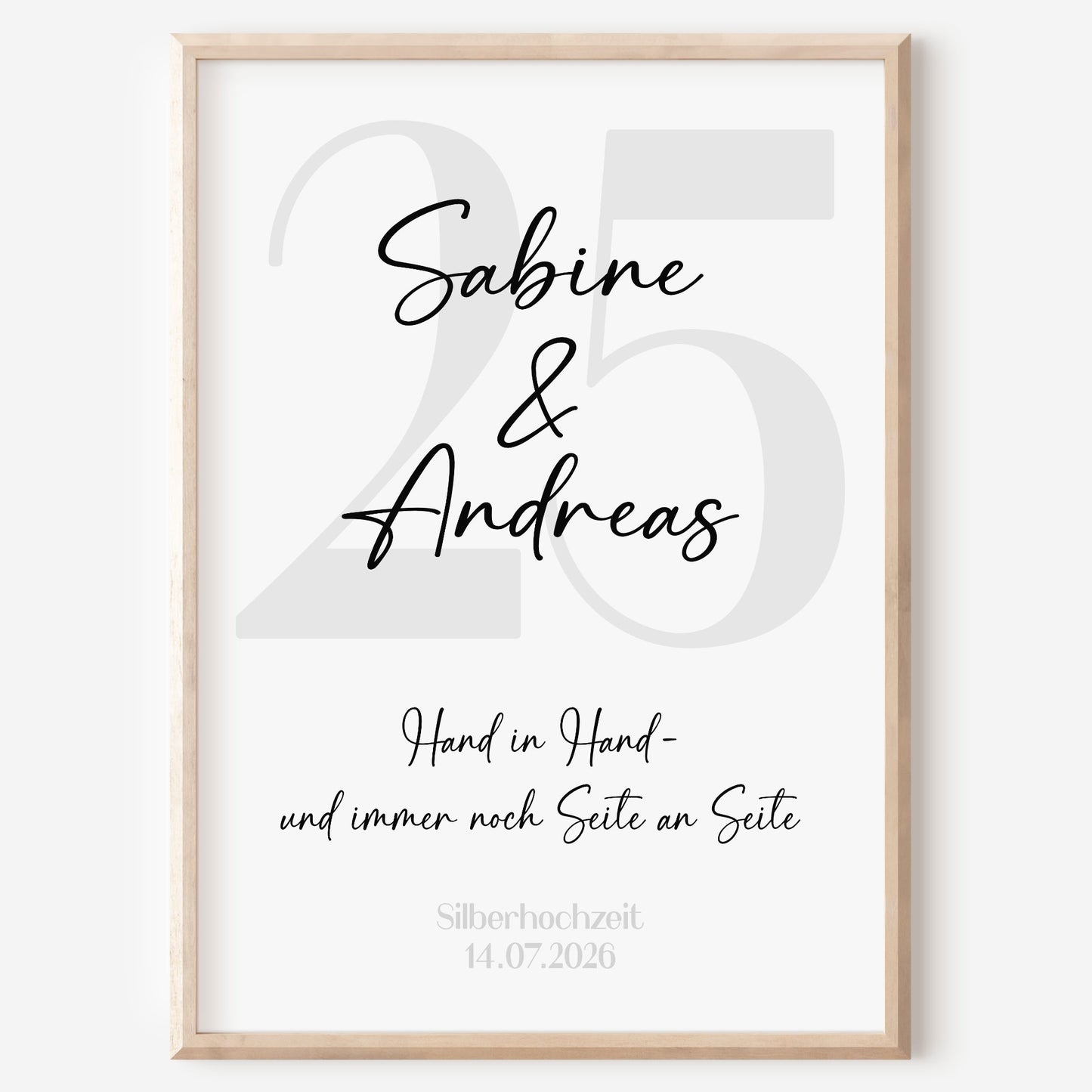 Silberhochzeit Geschenk Jubiläum Personalisiert Poster 25 Jahre Hochzeitstag Grau