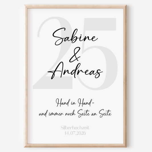 Silberhochzeit Geschenk Jubiläum Personalisiert Poster 25 Jahre Hochzeitstag Grau