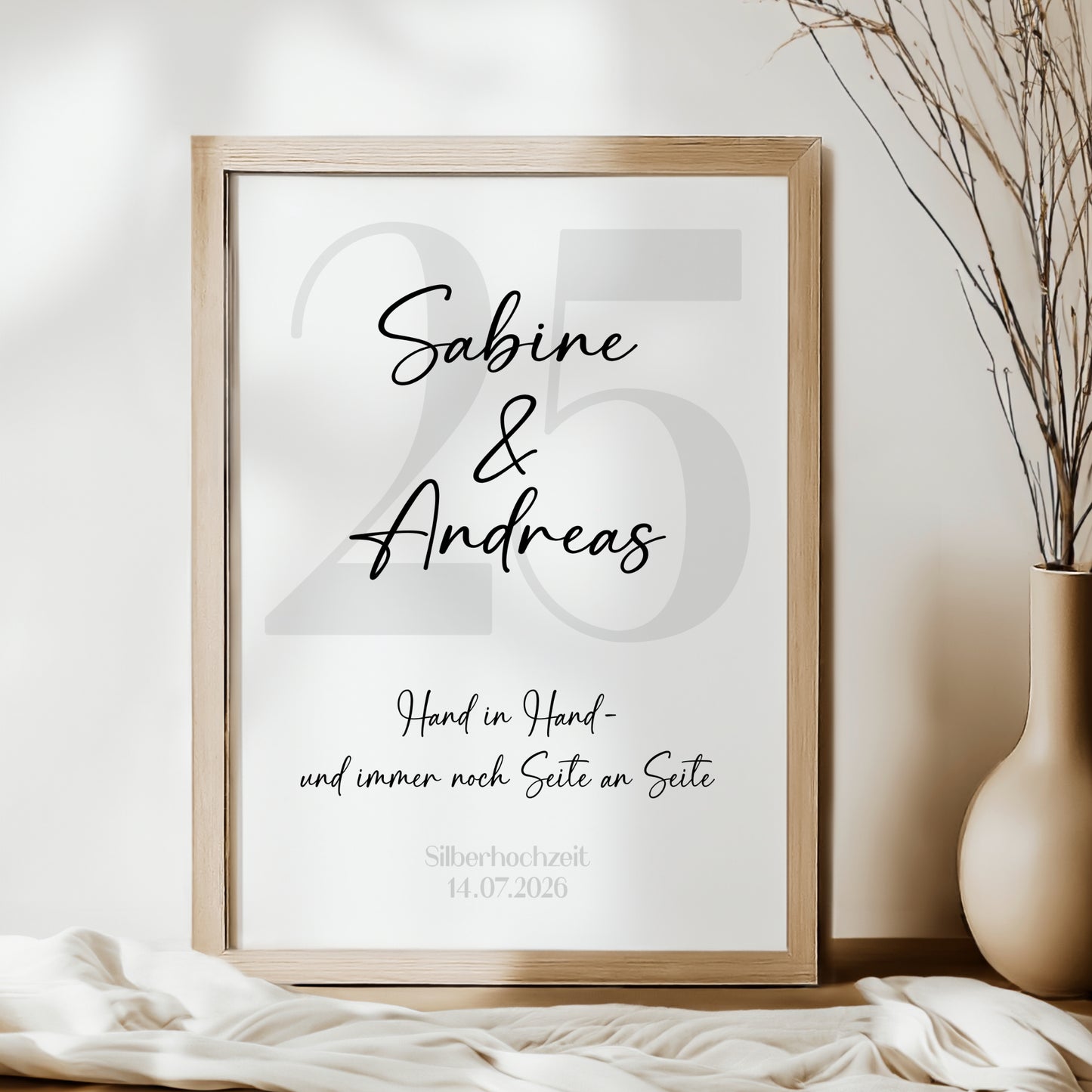 Silberhochzeit Geschenk Jubiläum Personalisiert Poster 25 Jahre Hochzeitstag Grau