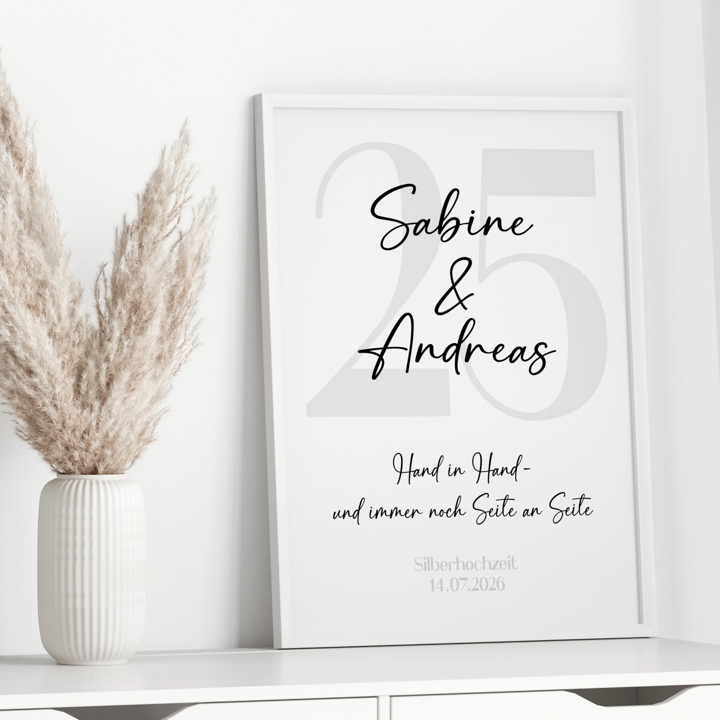 Silberhochzeit Geschenk Jubiläum Personalisiert Poster 25 Jahre Hochzeitstag Grau