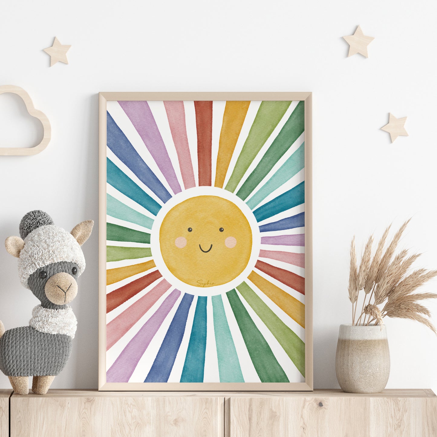 Sonne Poster Kinderzimmer personalisiert Sonnenstrahlen bunt Mädchen Jungen