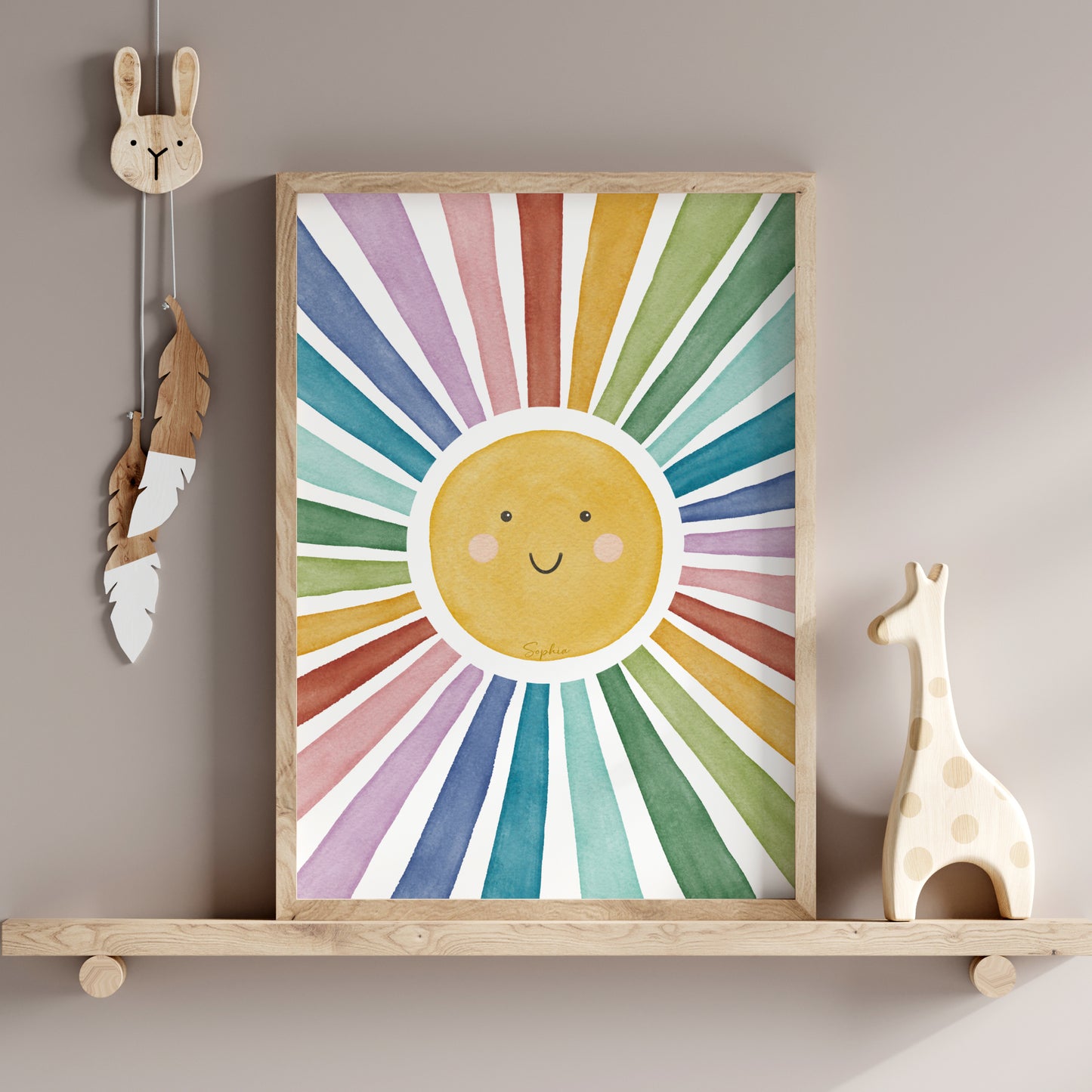 Sonne Poster Kinderzimmer personalisiert Sonnenstrahlen bunt Mädchen Jungen