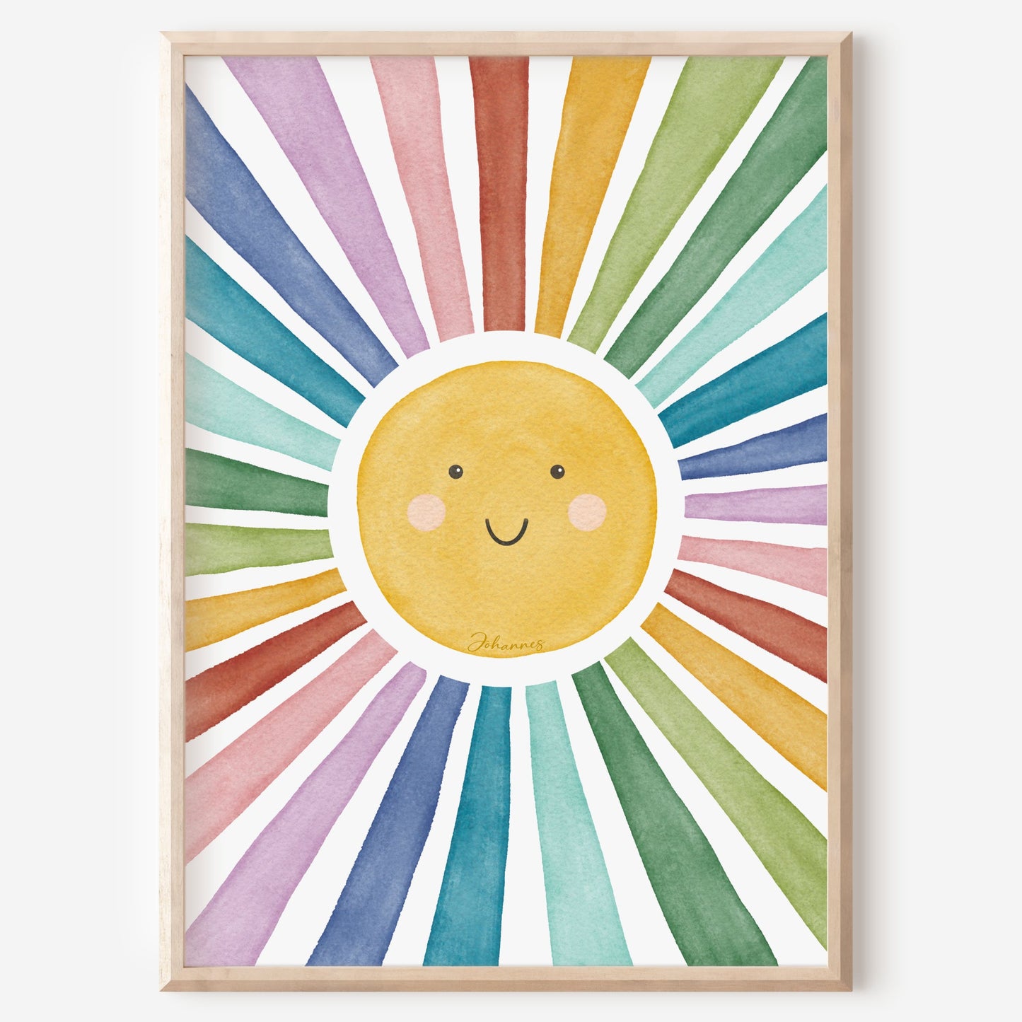 Sonne Poster Kinderzimmer personalisiert Sonnenstrahlen bunt Mädchen Jungen