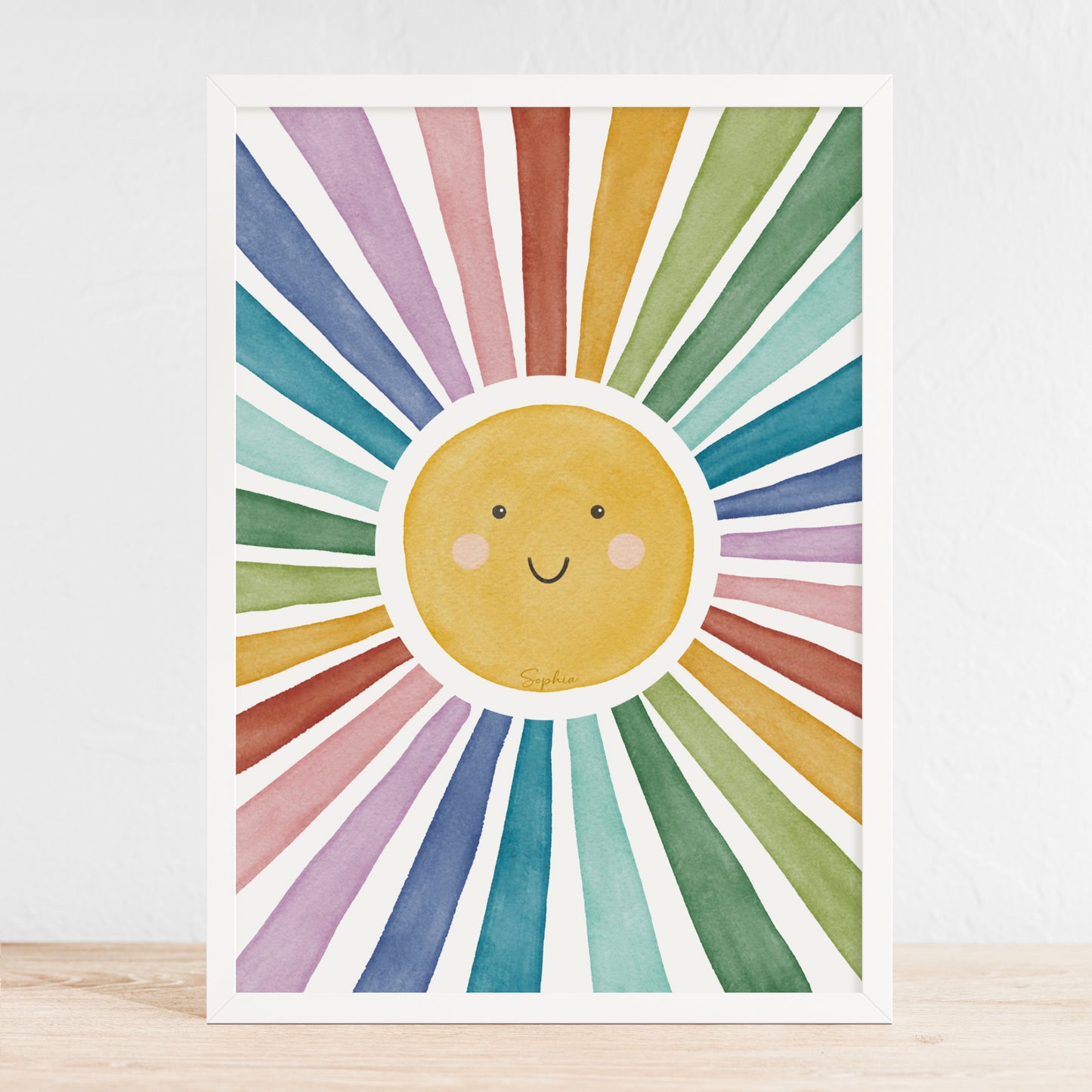 Sonne Poster Kinderzimmer personalisiert Sonnenstrahlen bunt Mädchen Jungen