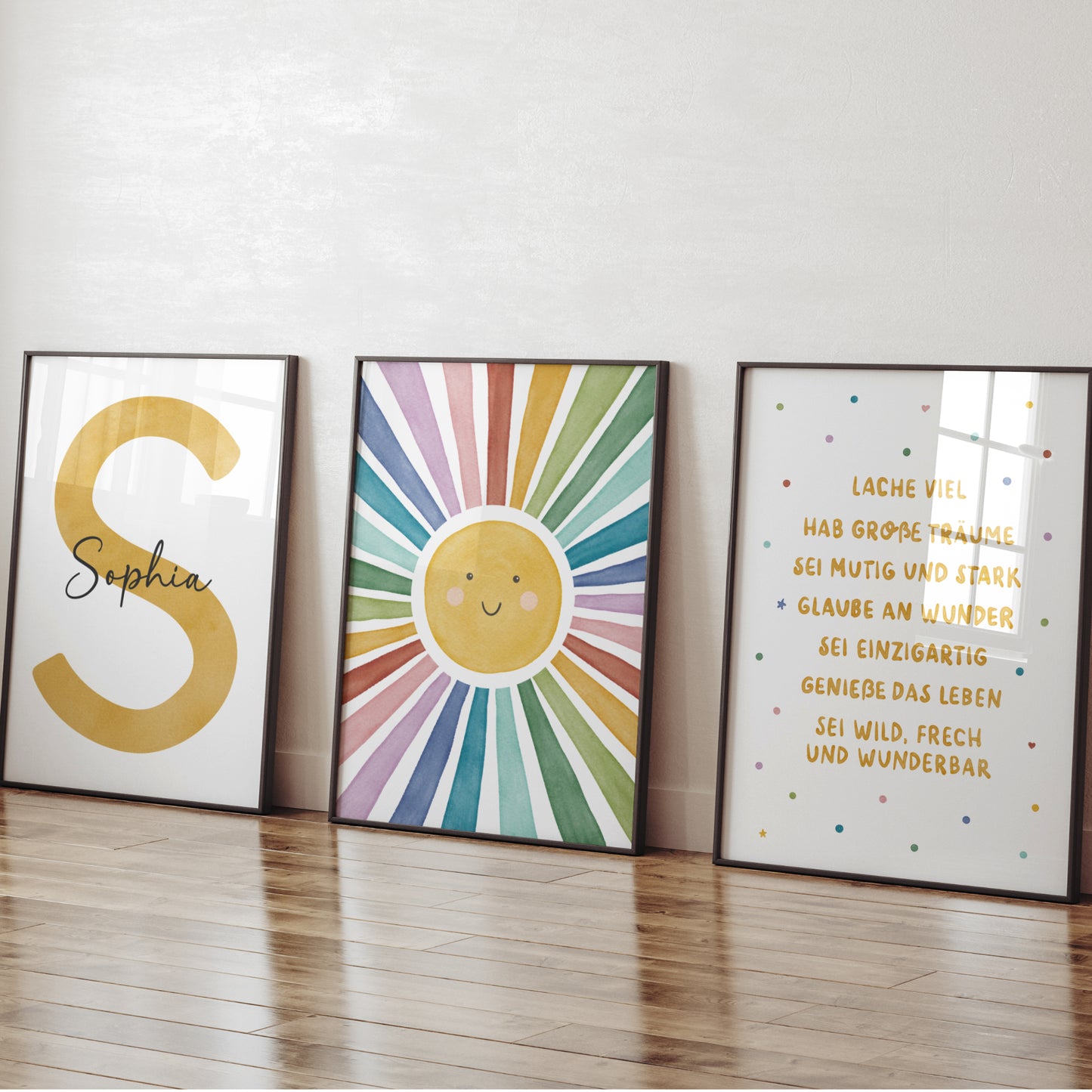 3er Set Poster Sonne Sonnenstrahlen Name personalisiert Kinderzimmer Mädchen Jungen
