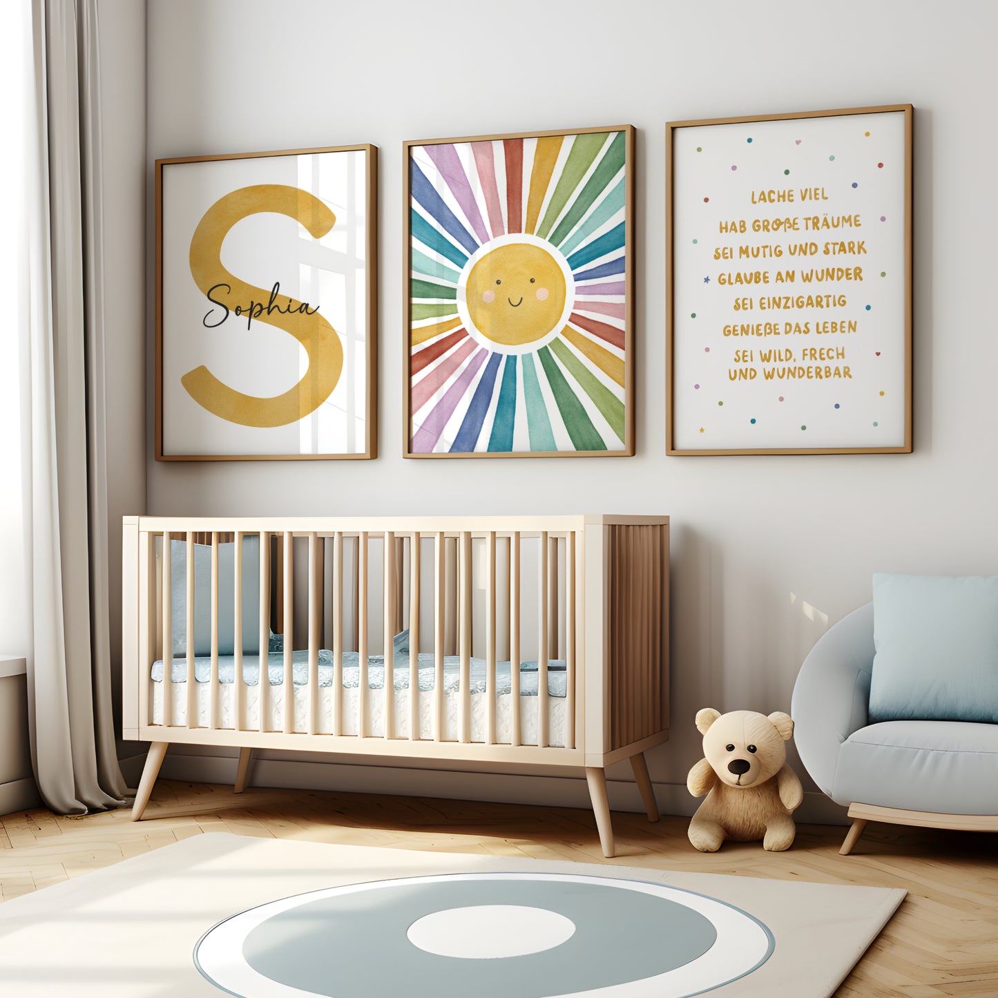 3er Set Poster Sonne Sonnenstrahlen Name personalisiert Kinderzimmer Mädchen Jungen