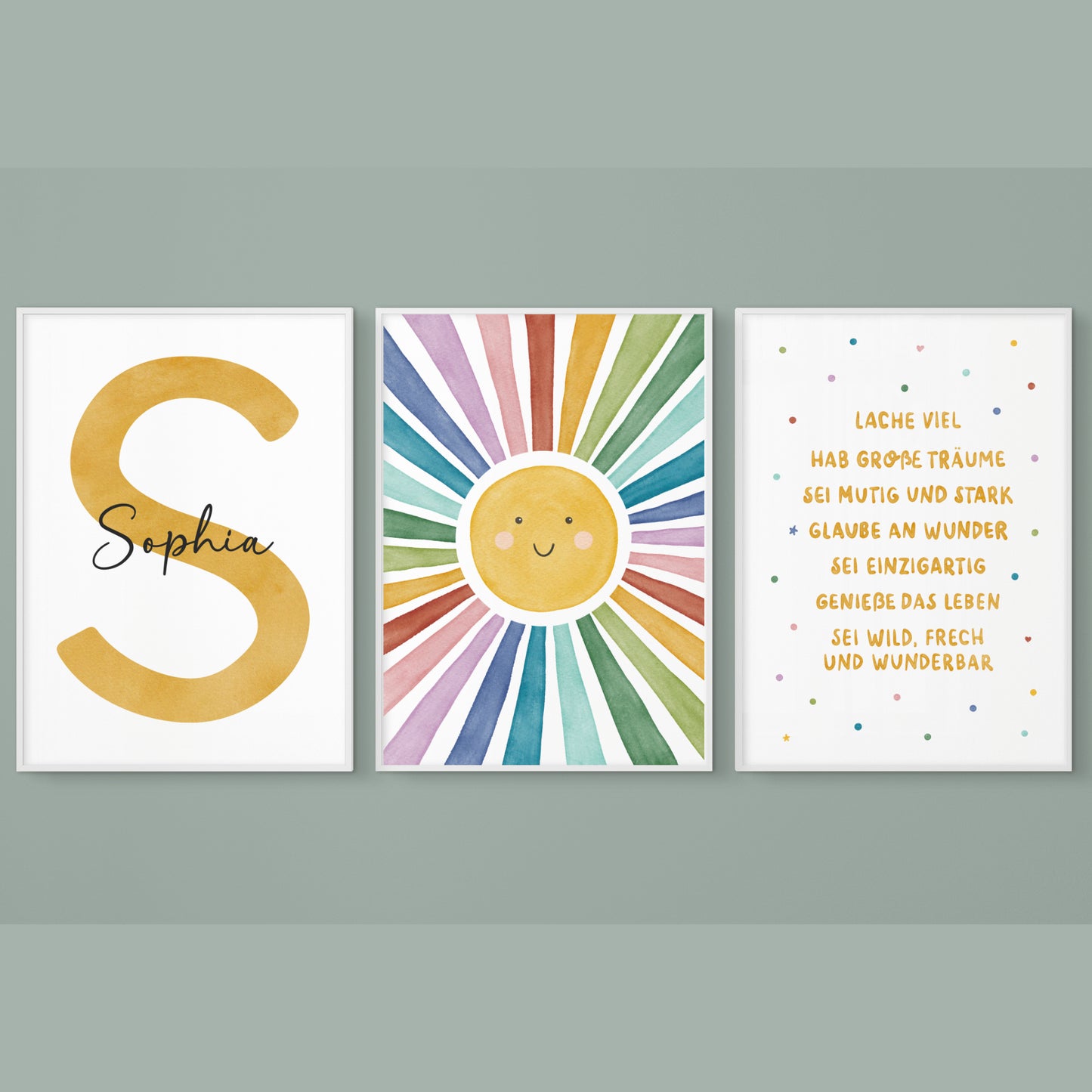 3er Set Poster Sonne Sonnenstrahlen Name personalisiert Kinderzimmer Mädchen Jungen