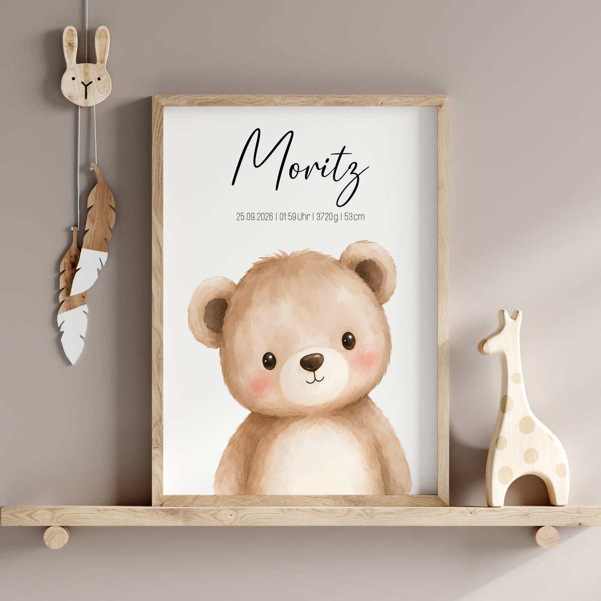 Geburtsposter Bär mit Geburtsdaten personalisierbar für Jungen und Mädchen