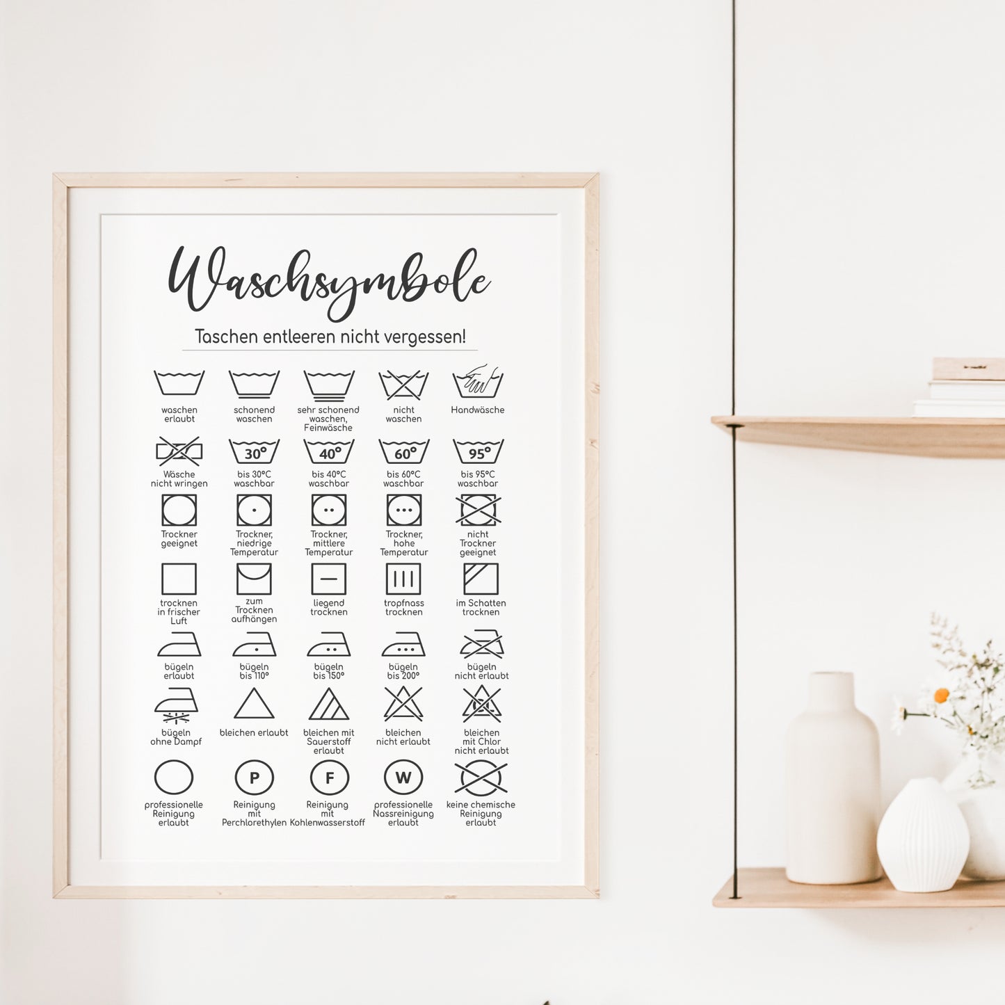 Waschsymbole Poster Badezimmer Wäscheraum HWR Raum