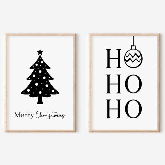 Weihnachten Poster 2er Set Weihnachtsbaum Ho Ho Ho Weihnachtsdeko Tannenbaum Weihnachtsposter