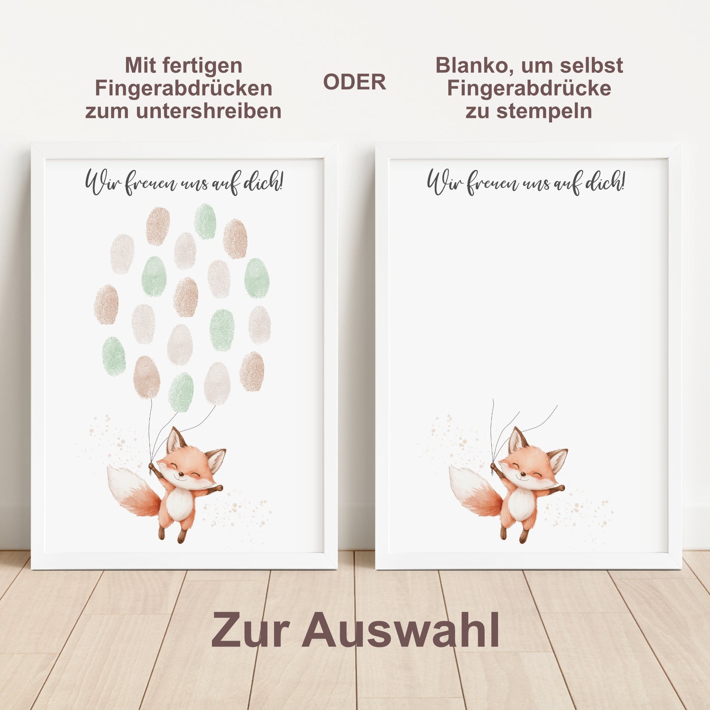 Gästebild Poster Babyparty Fingerabdruck Fuchs Gästebuch Geburt Baby Shower