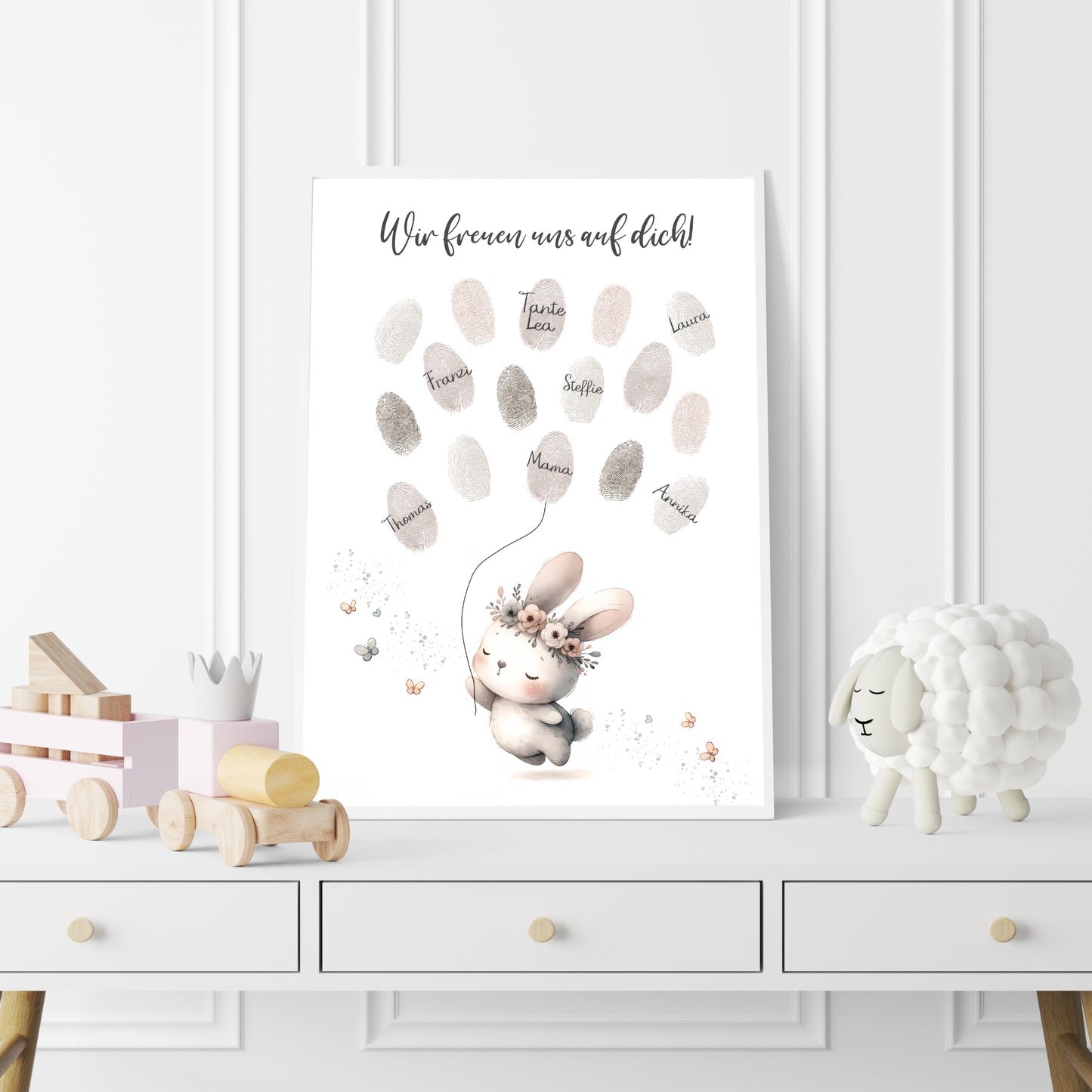 Gästebild Poster Babyparty Fingerabdruck Hase Gästebuch Geburt Baby Shower