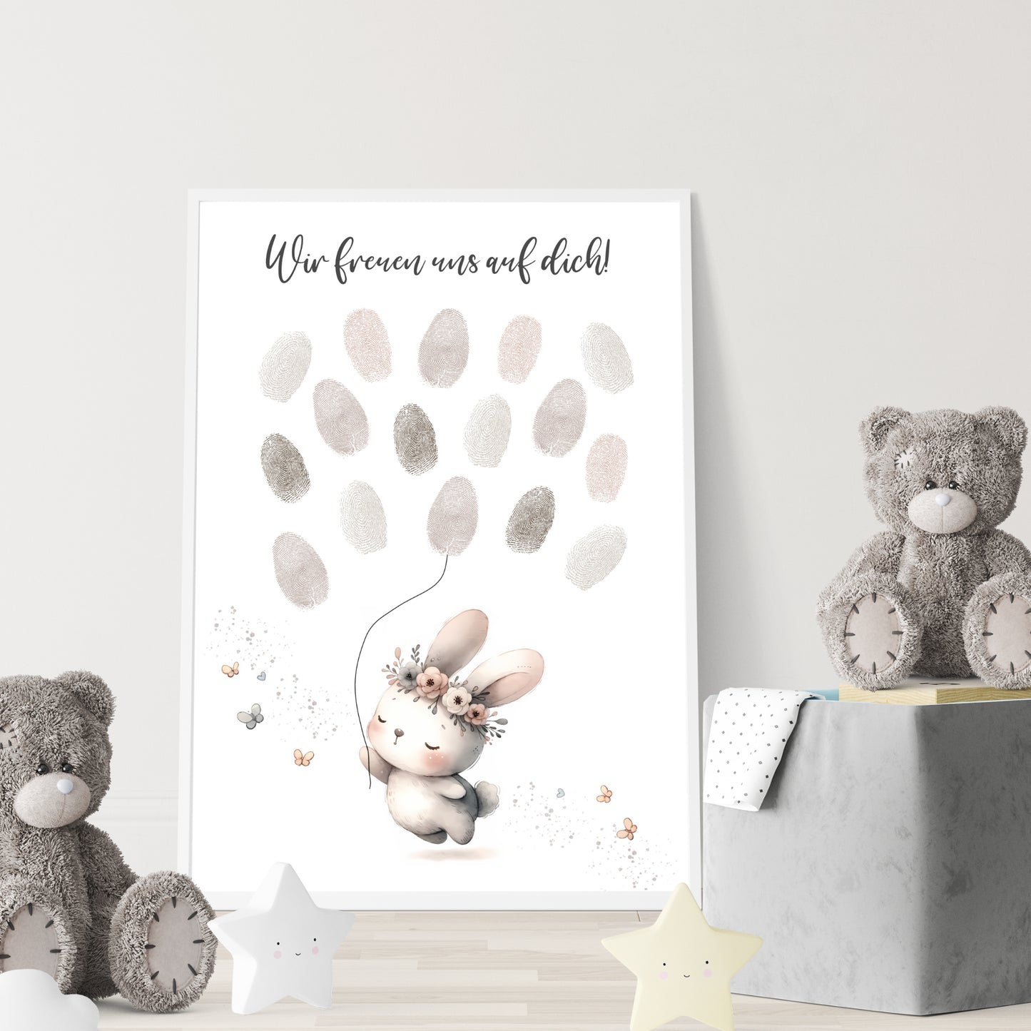 Gästebild Poster Babyparty Fingerabdruck Hase Gästebuch Geburt Baby Shower