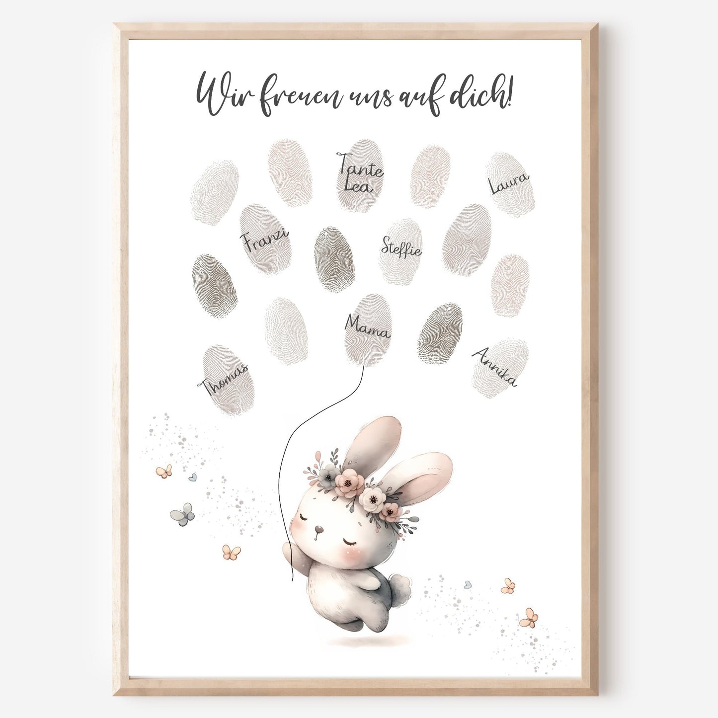 Gästebild Poster Babyparty Fingerabdruck Hase Gästebuch Geburt Baby Shower