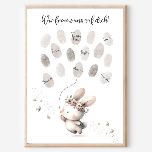 Gästebild Poster Babyparty Fingerabdruck Hase Gästebuch Geburt Baby Shower