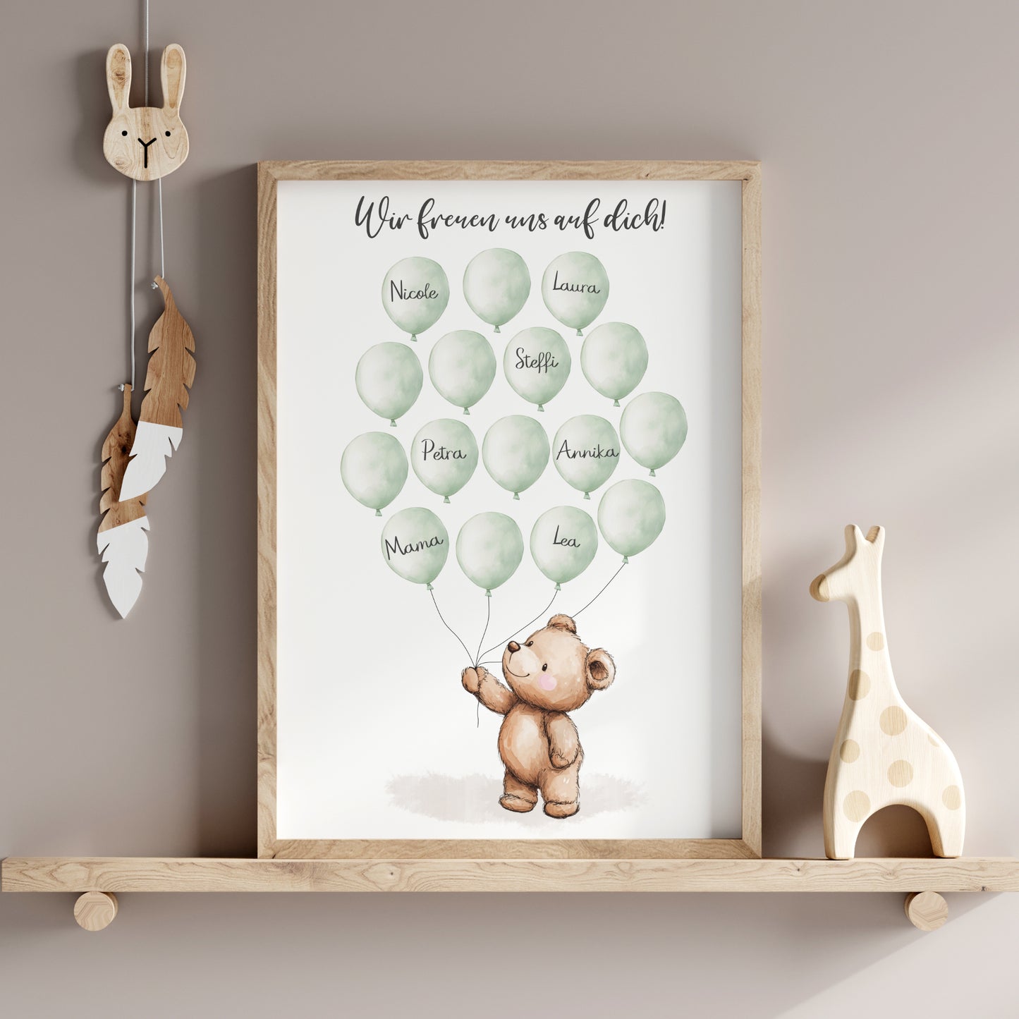 Gästebild Poster Babyparty Luftballons Bär Gästebuch Geburt Baby Shower