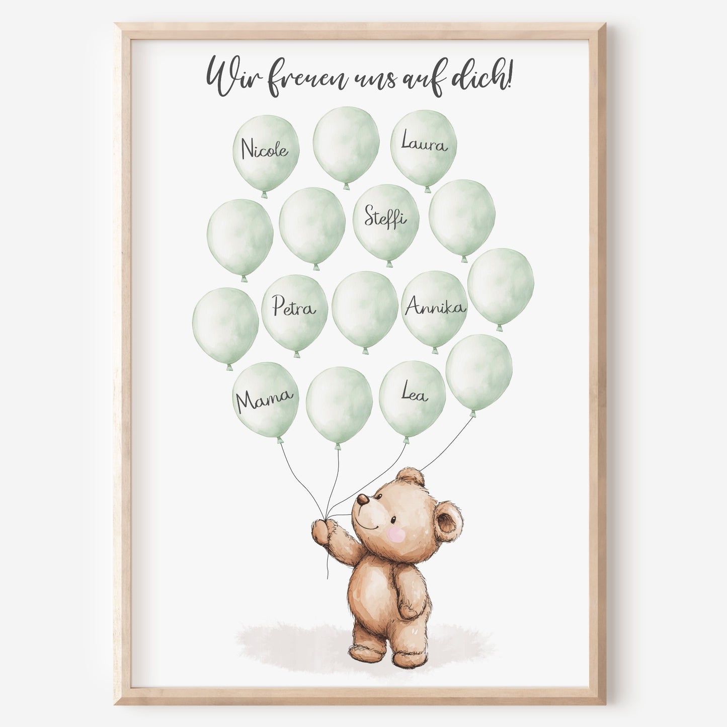 Gästebild Poster Babyparty Luftballons Bär Gästebuch Geburt Baby Shower