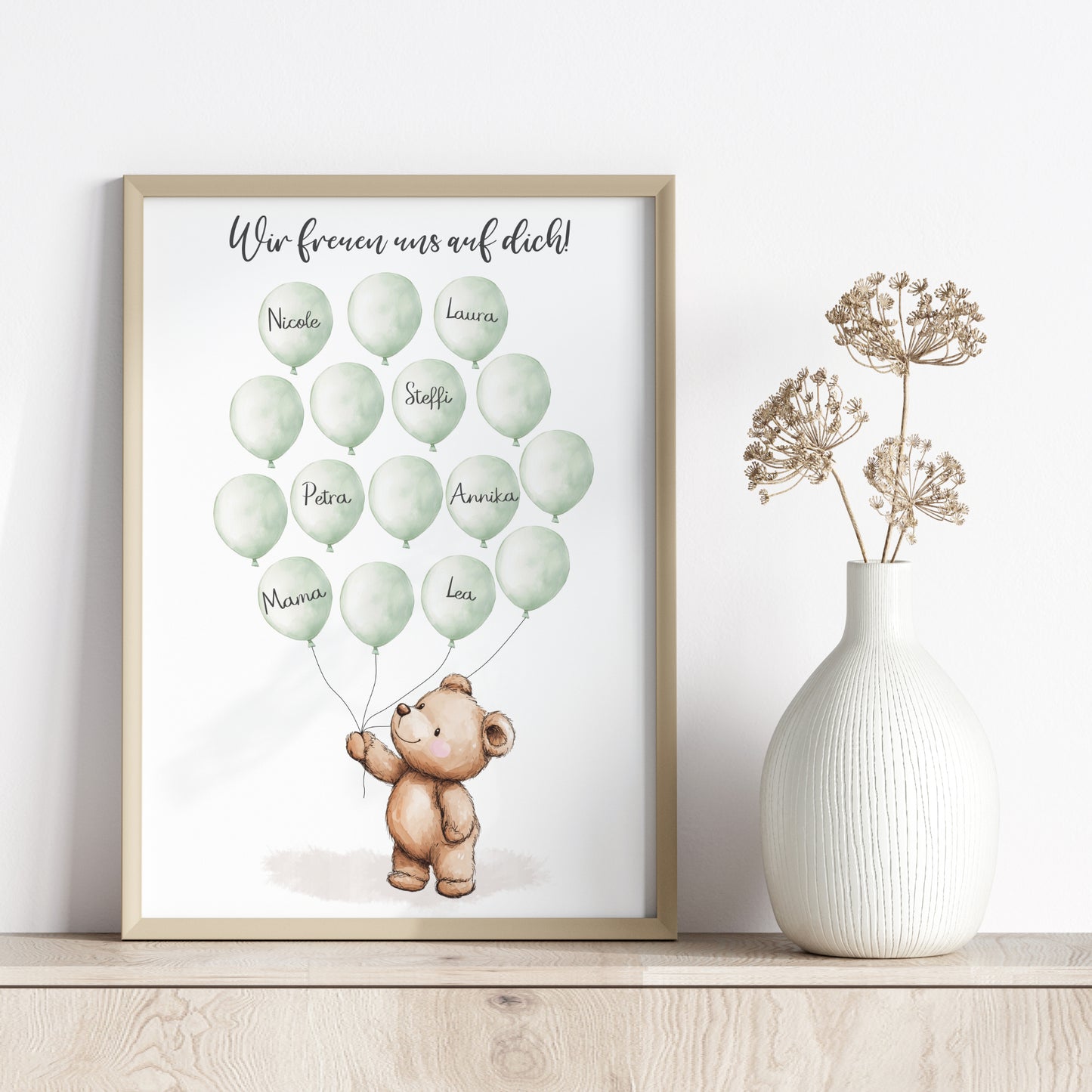 Gästebild Poster Babyparty Luftballons Bär Gästebuch Geburt Baby Shower