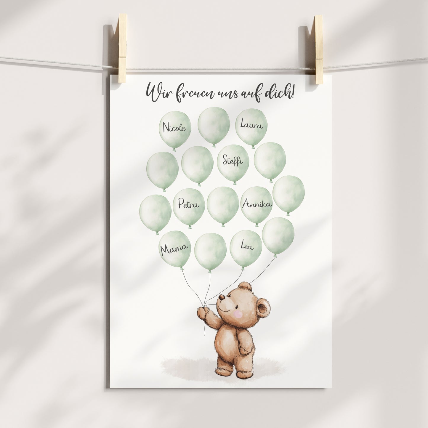 Gästebild Poster Babyparty Luftballons Bär Gästebuch Geburt Baby Shower