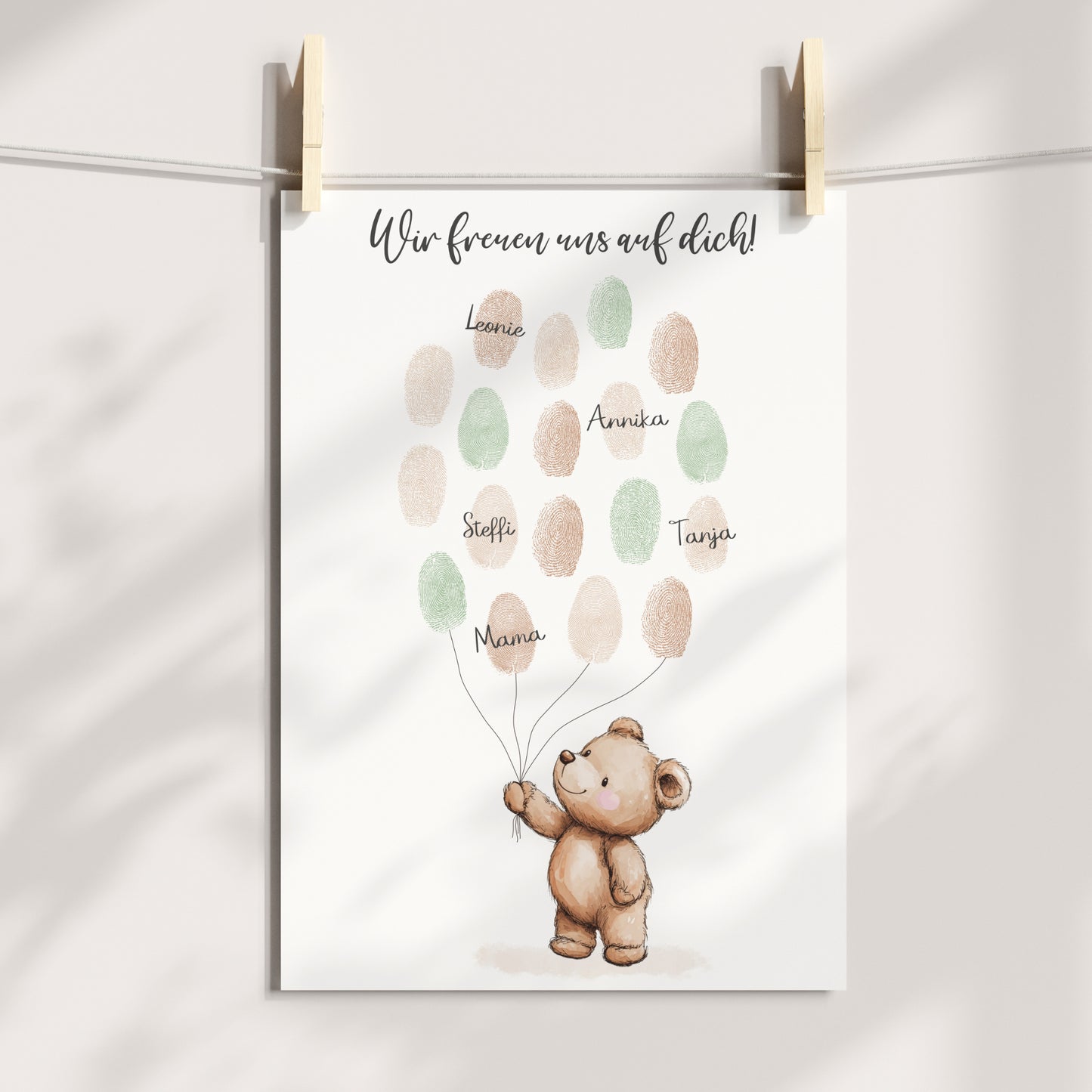 Gästebild Poster Babyparty Fingerabdruck Bär Gästebuch Geburt Baby Shower