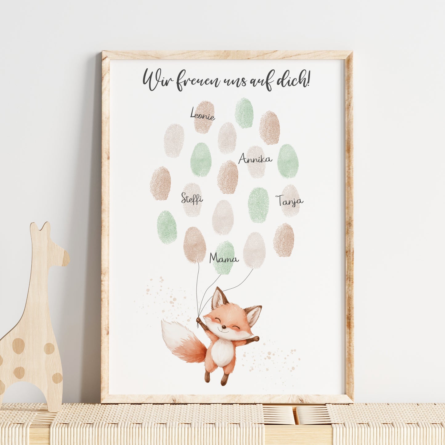 Gästebild Poster Babyparty Fingerabdruck Fuchs Gästebuch Geburt Baby Shower