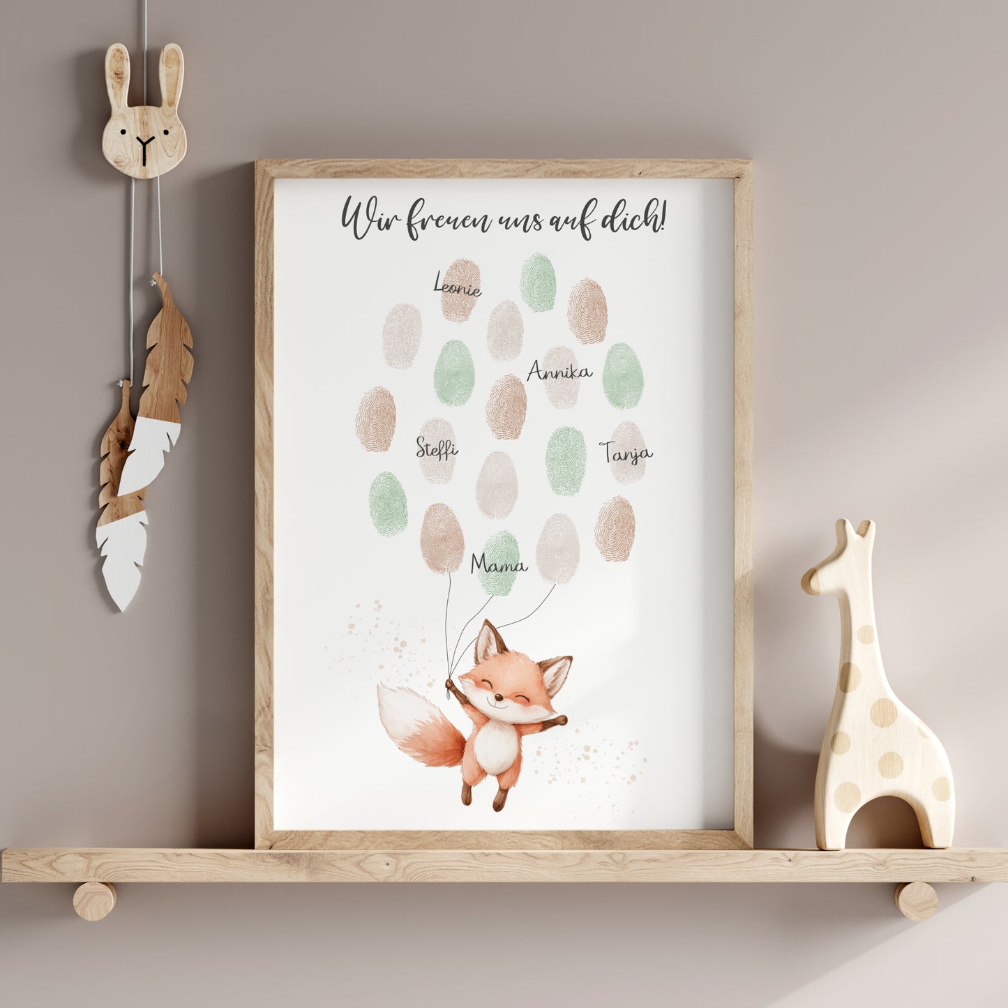 Gästebild Poster Babyparty Fingerabdruck Fuchs Gästebuch Geburt Baby Shower