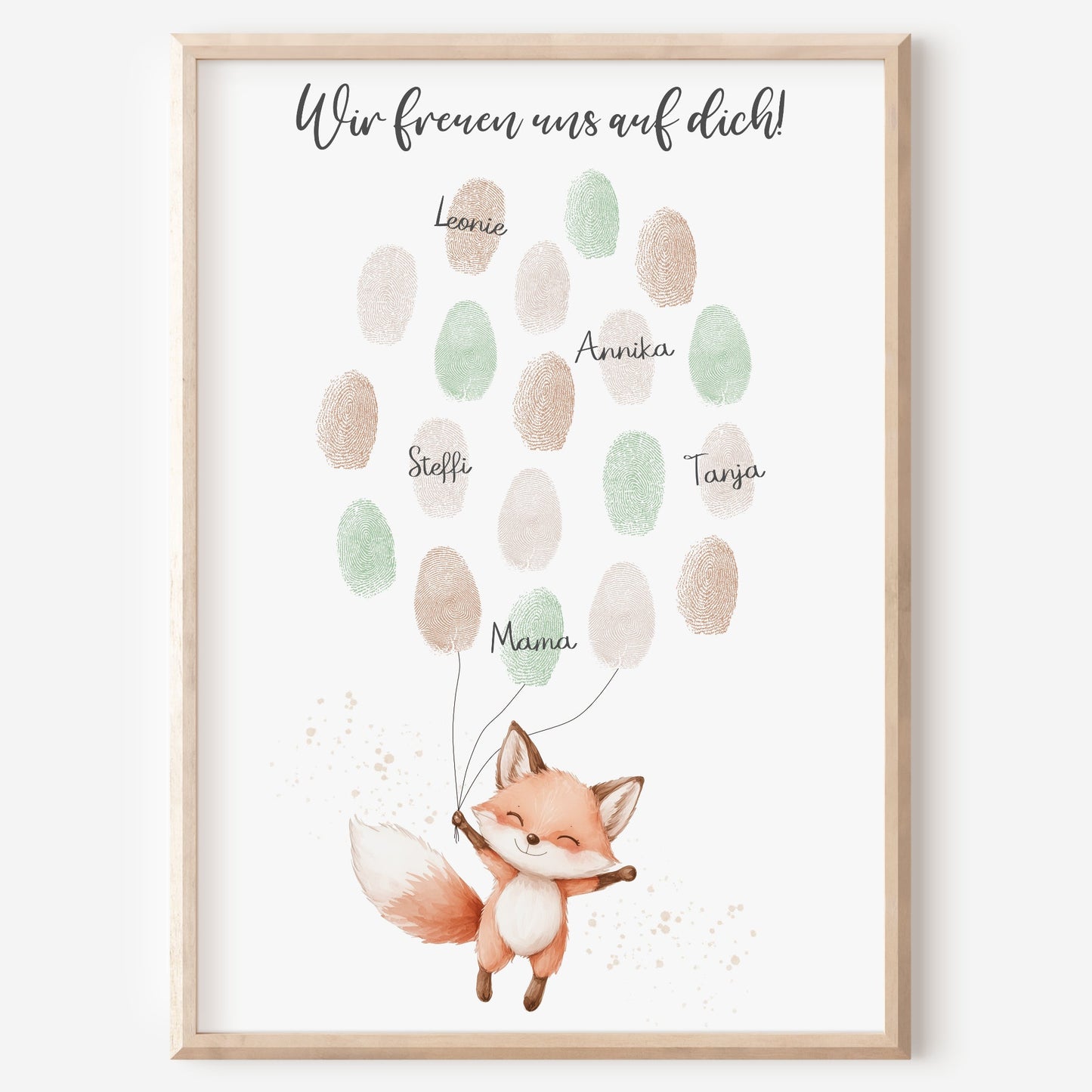 Gästebild Poster Babyparty Fingerabdruck Fuchs Gästebuch Geburt Baby Shower