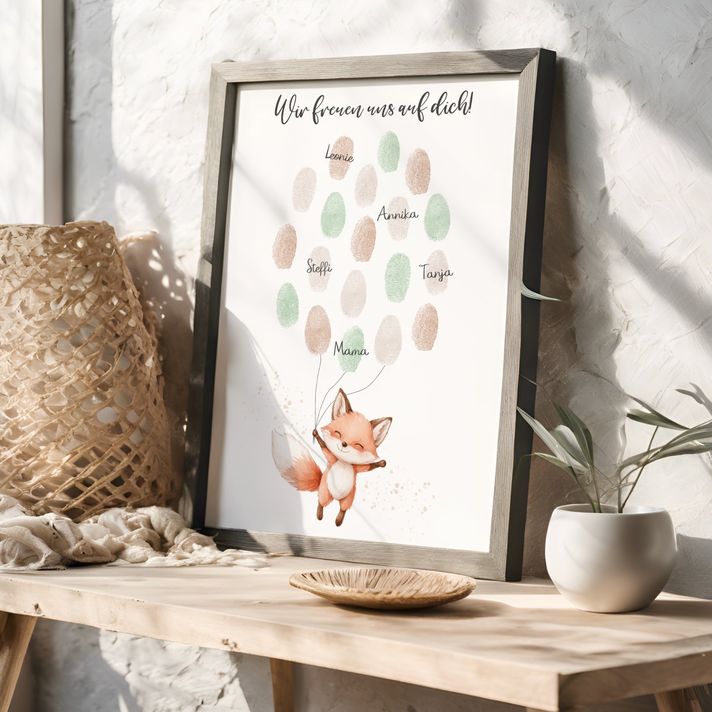 Gästebild Poster Babyparty Fingerabdruck Fuchs Gästebuch Geburt Baby Shower