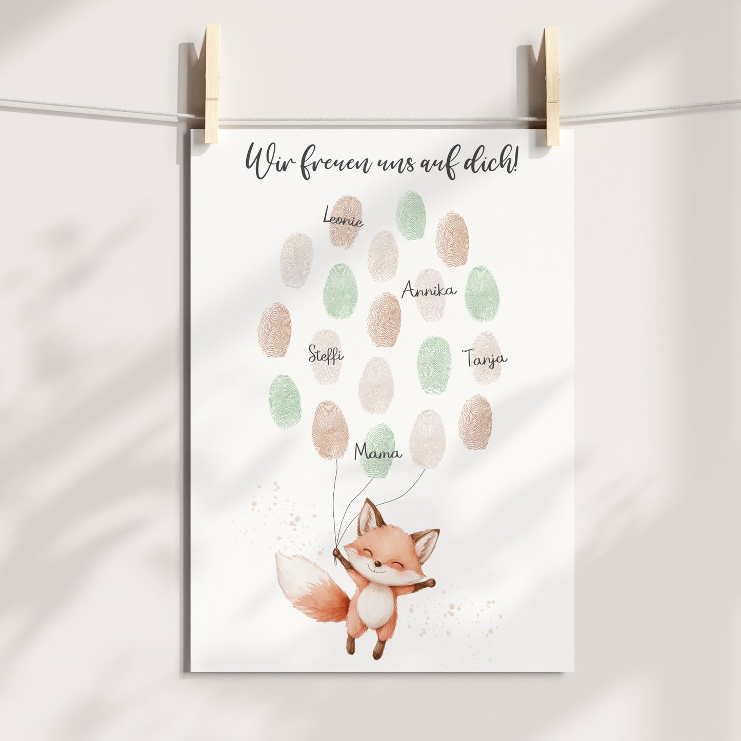 Gästebild Poster Babyparty Fingerabdruck Fuchs Gästebuch Geburt Baby Shower