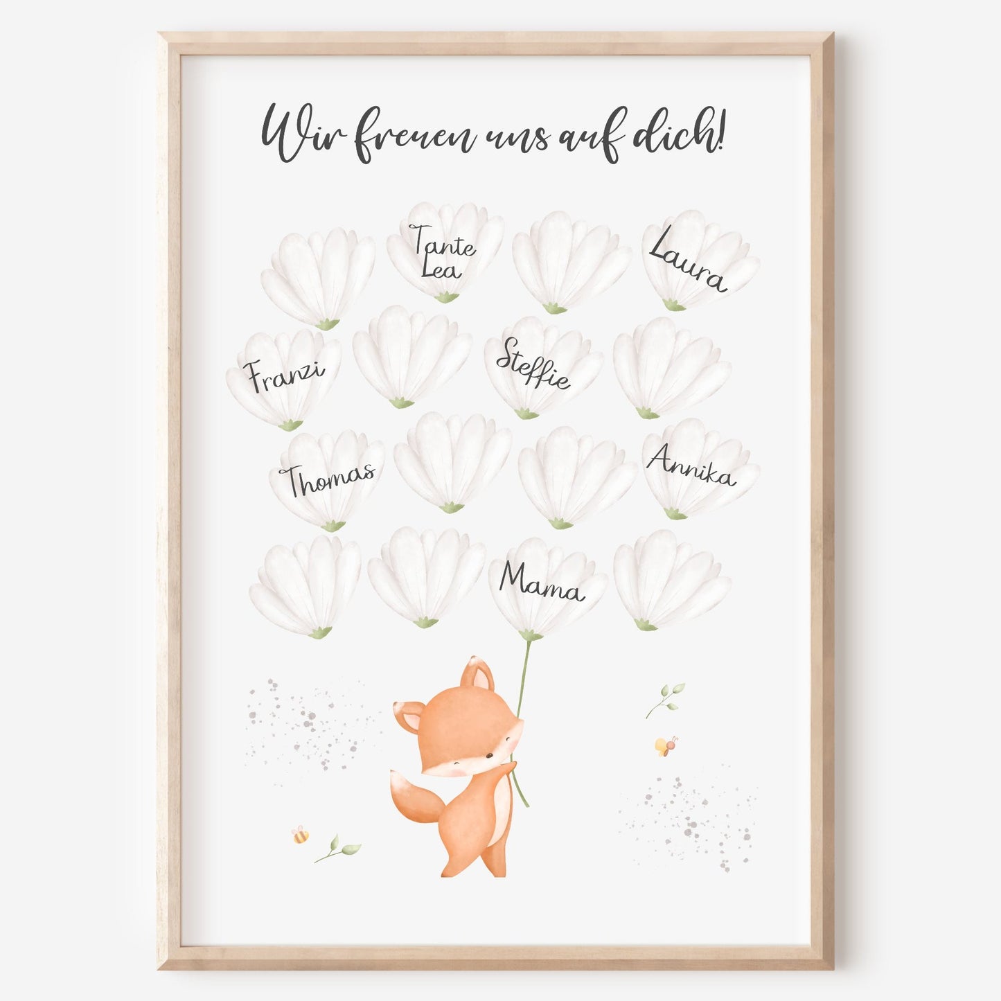Gästebild Poster Babyparty Blumen Fuchs Gästebuch Geburt Baby Shower