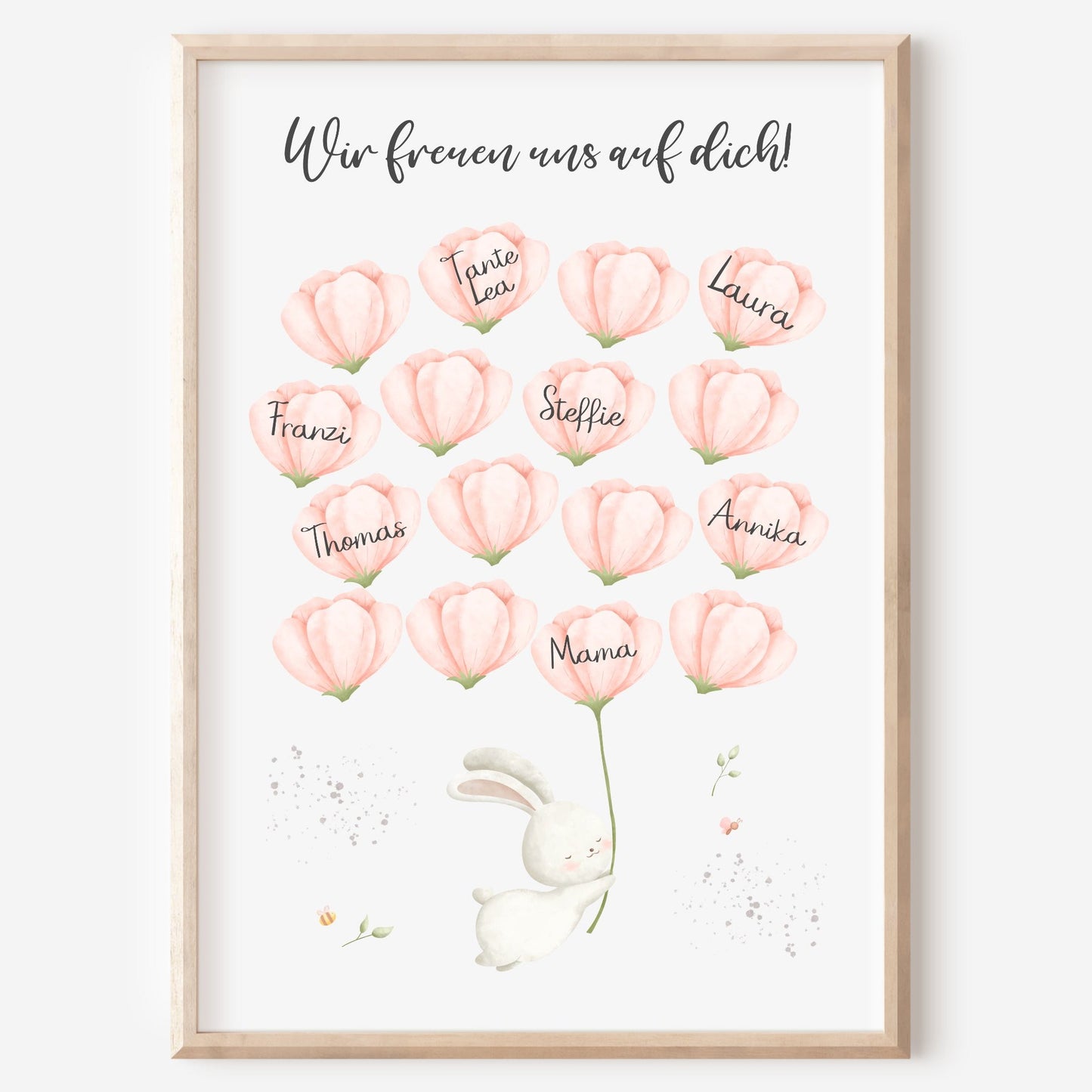 Gästebild Poster Babyparty Rosa Blumen Hase Gästebuch Geburt Baby Shower