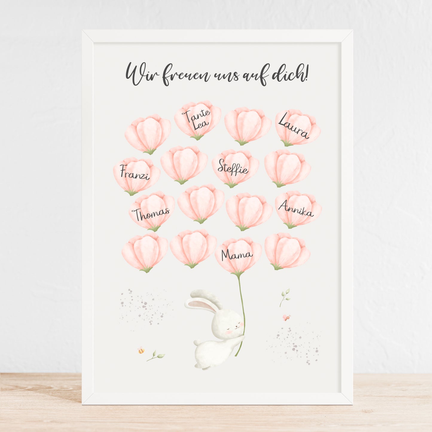 Gästebild Poster Babyparty Rosa Blumen Hase Gästebuch Geburt Baby Shower